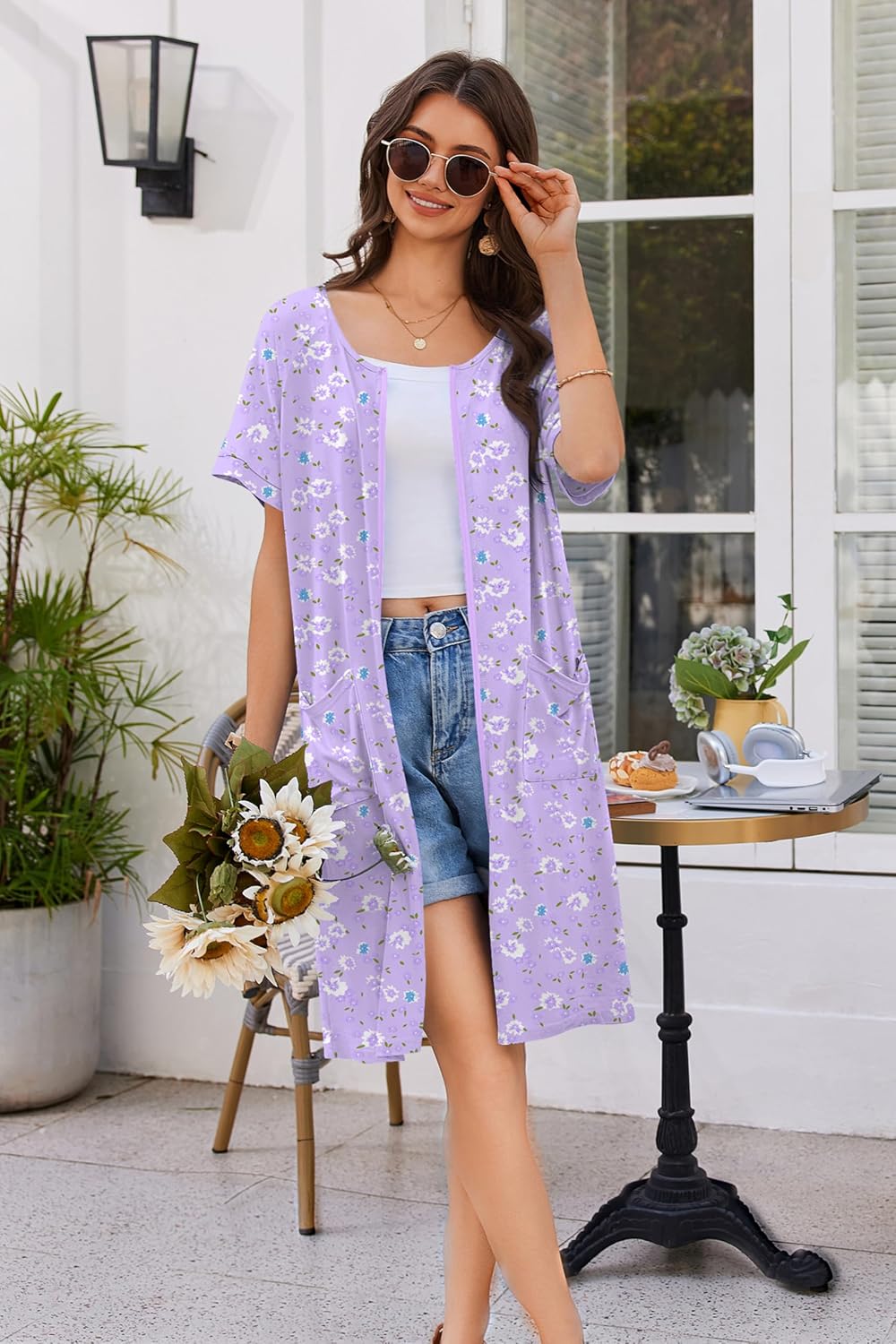 Ekouaer Women Zip Up Robe Bathrobe Lightweight House Coats with Pockets | House Coats for Women with Pockets, Short Sleeve Lightweight Robe for Women, Women's Floral Print Bathrobe, Short Summer Robe WEBE CLOTHING