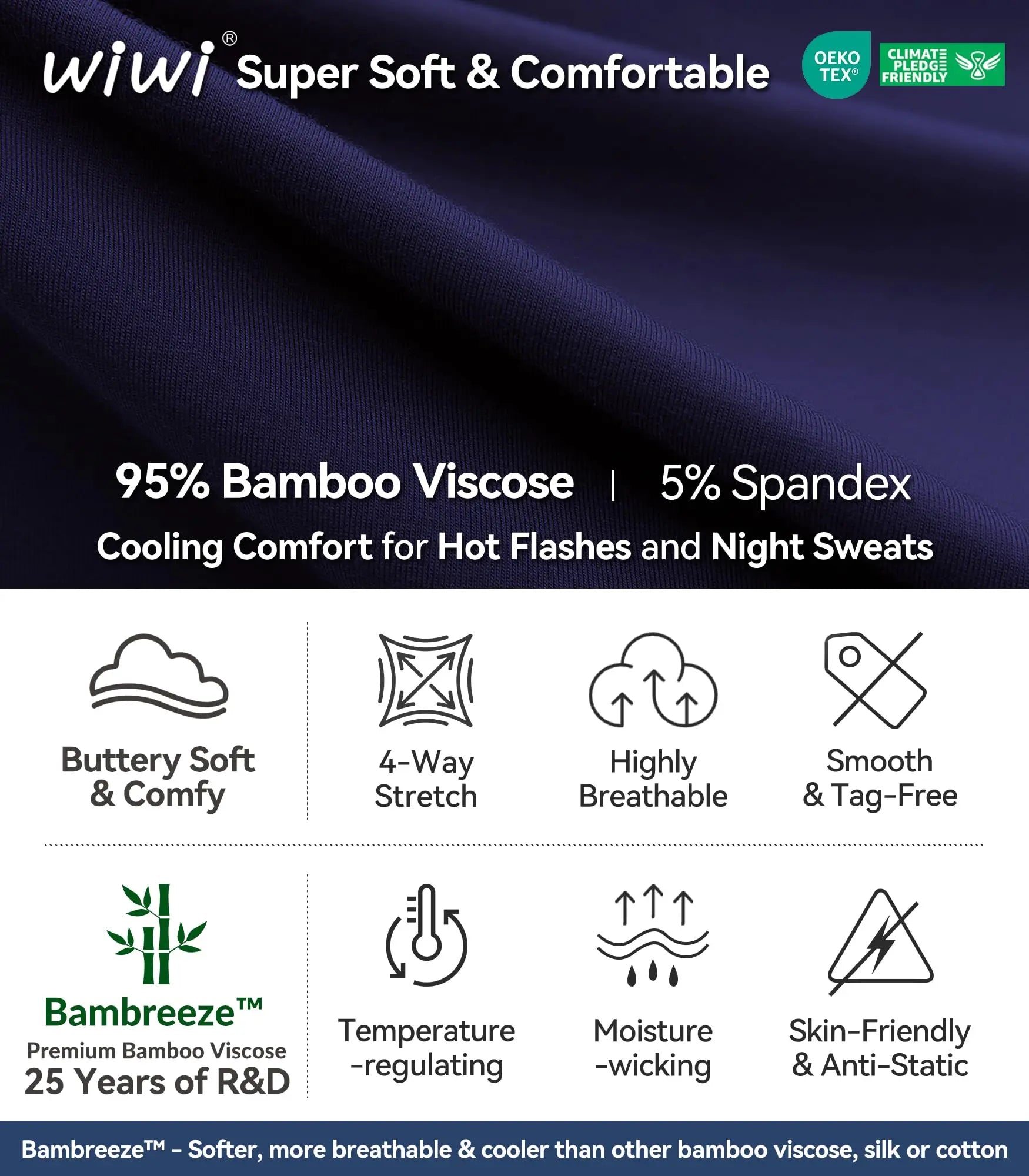 WiWi Women's Bamboo Viscose Scoop Neck Short Sleeve T Shirt Casual Summer Cooling Basic Tee Tops Soft Lounge Pajamas S-XXL