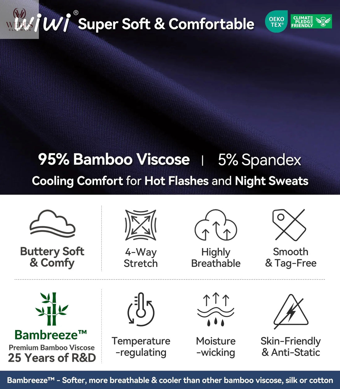 WiWi Women's Bamboo Viscose Scoop Neck Short Sleeve T Shirt Casual Summer Cooling Basic Tee Tops Soft Lounge Pajamas S-XXL