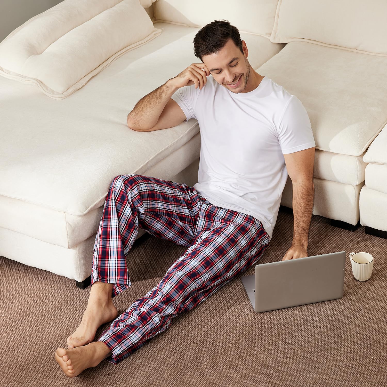 MoFiz Men's Pajama Pants Ultra Lightweight Pjs Bottoms Sleepwear Bottom Pants with Pocket Drawstring 3-Pack
