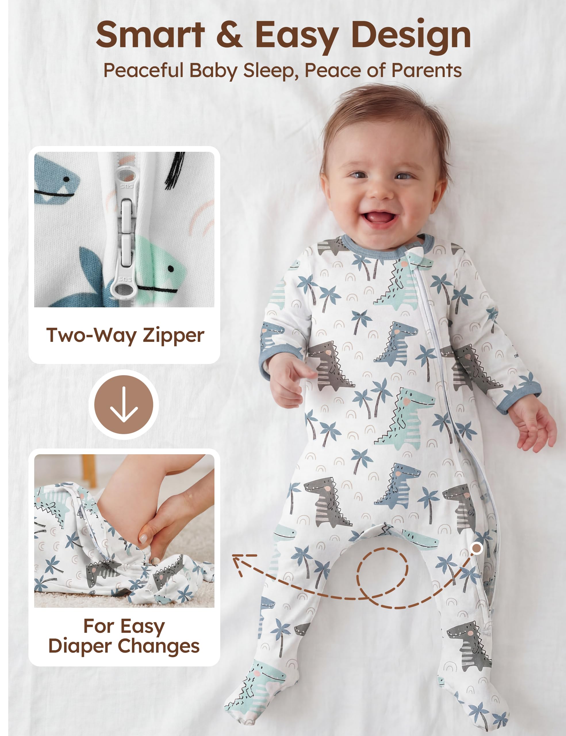 Unnivoll Baby Pajamas 100% Cotton Baby Sleepers for Newborn 0-3 3-6 6-9 Months 3Pcs Footie Pajamas Baby Boys Girls Clothes
