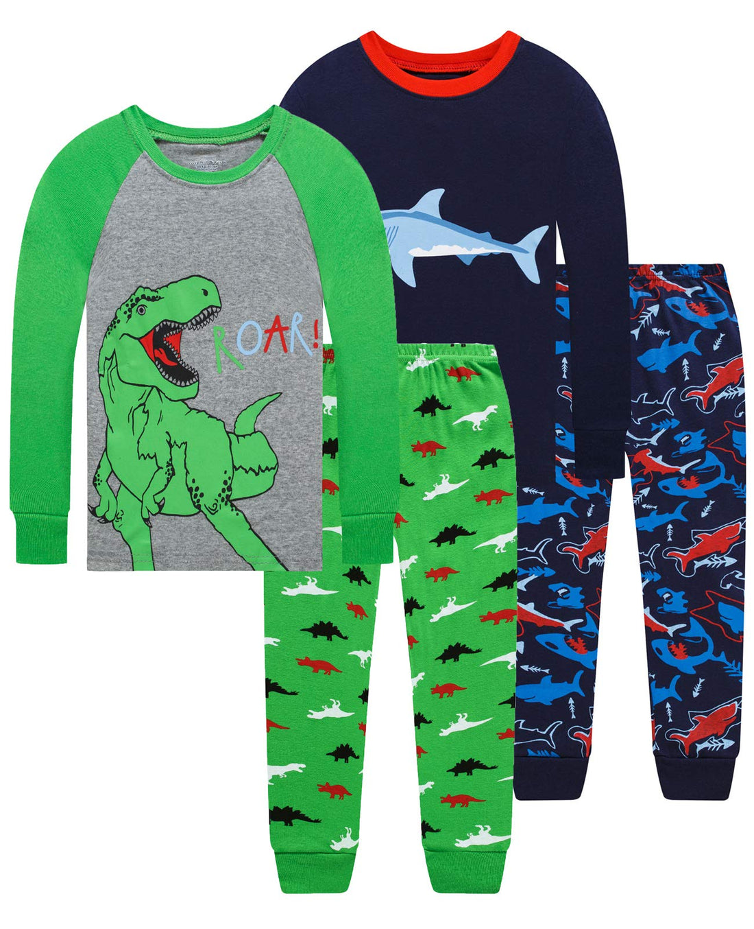 Dolphin&Fish Boys Pajamas 4Piece Toddler Kids Pjs Sets Cotton Toddler Clothes Sleepwears