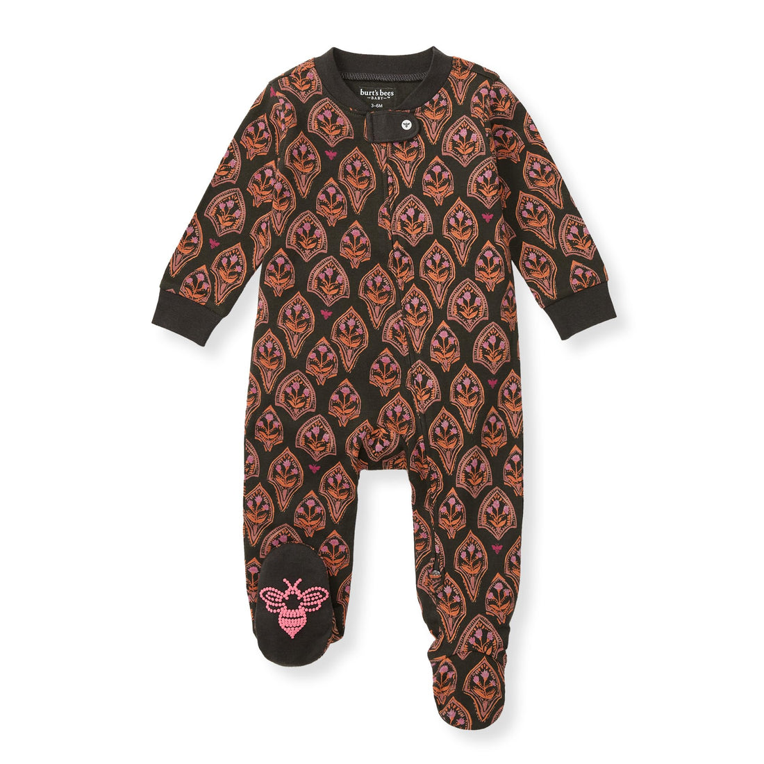 Burt's Bees Baby Organic Cotton Sleep and Play Footed Pajamas for Girls, Zipper PJ Newborn Sleeper with Non-Slip Bee Grips