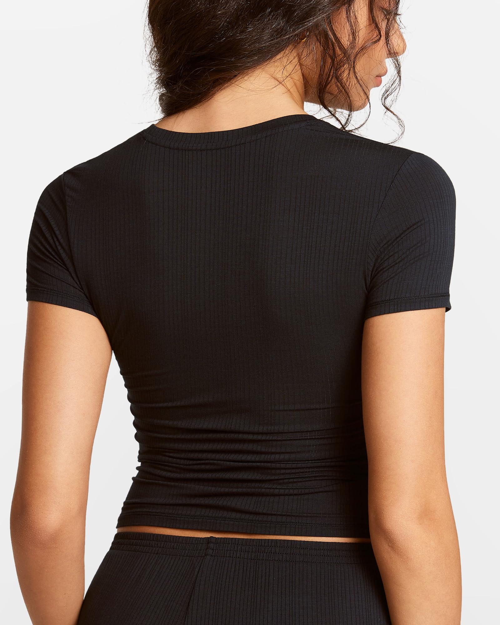 Natrelax Short Sleeve Going Out Tops for Women Modal Ribbed T Shirt Crewneck Summer Basic Slim Fit Sleep Tee WEBE CLOTHING