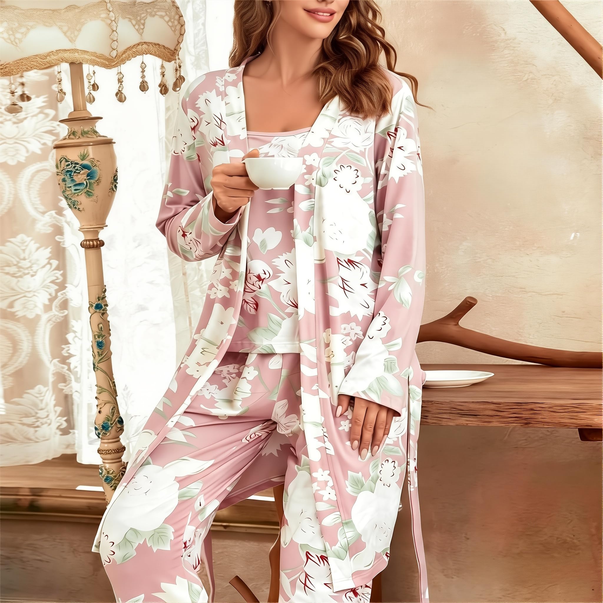 Eternatastic Women's 3 Piece Knit Lounge Set Pajama Long Sleeve Cardigan Sleeveless Top Pants Sweatsuit Pjs Sets
