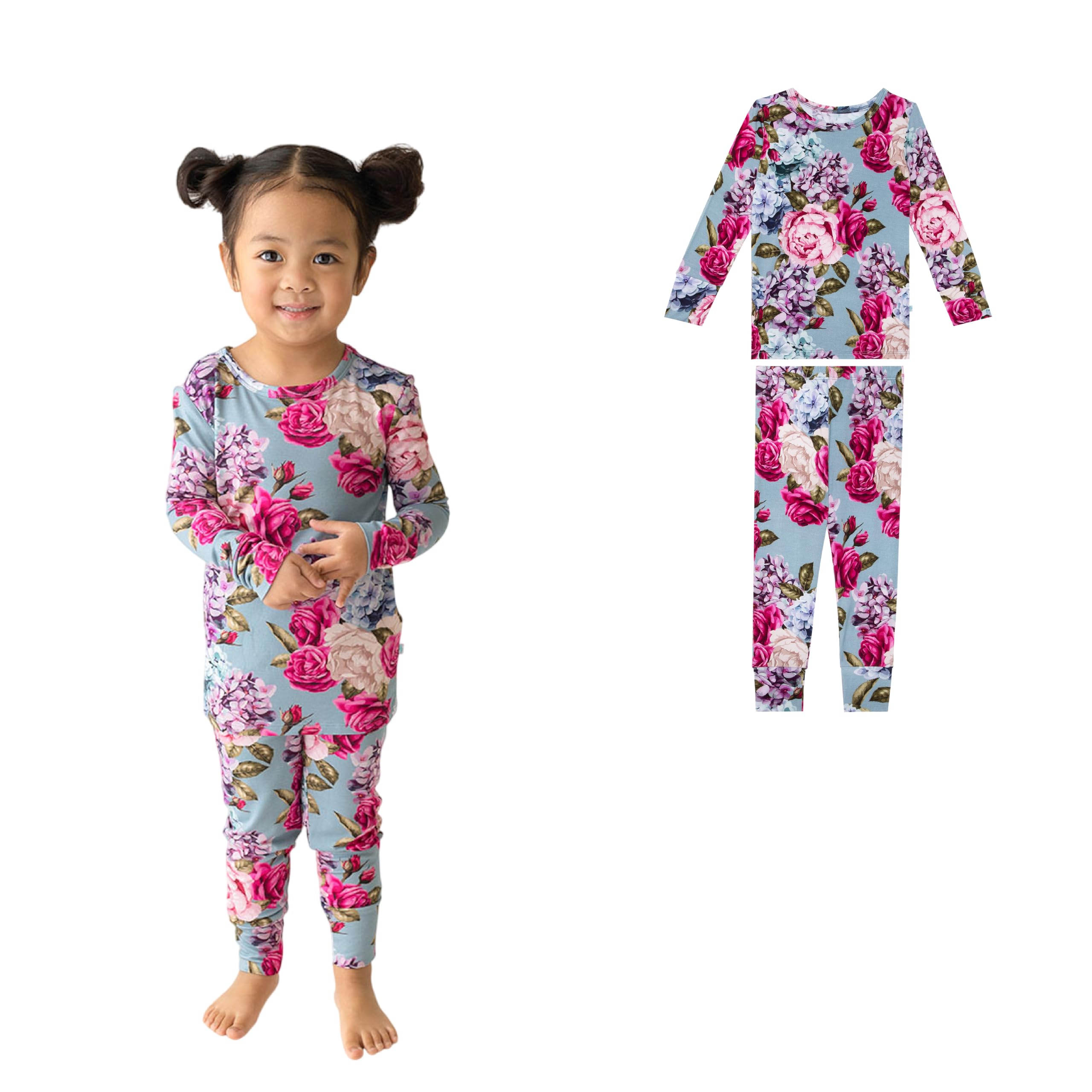 Posh Peanut Girls Pajamas - Soft, Viscose from Bamboo PJs for Kids - Matching, Long Sleeve Toddler Pajamas for Girls WEBE CLOTHING