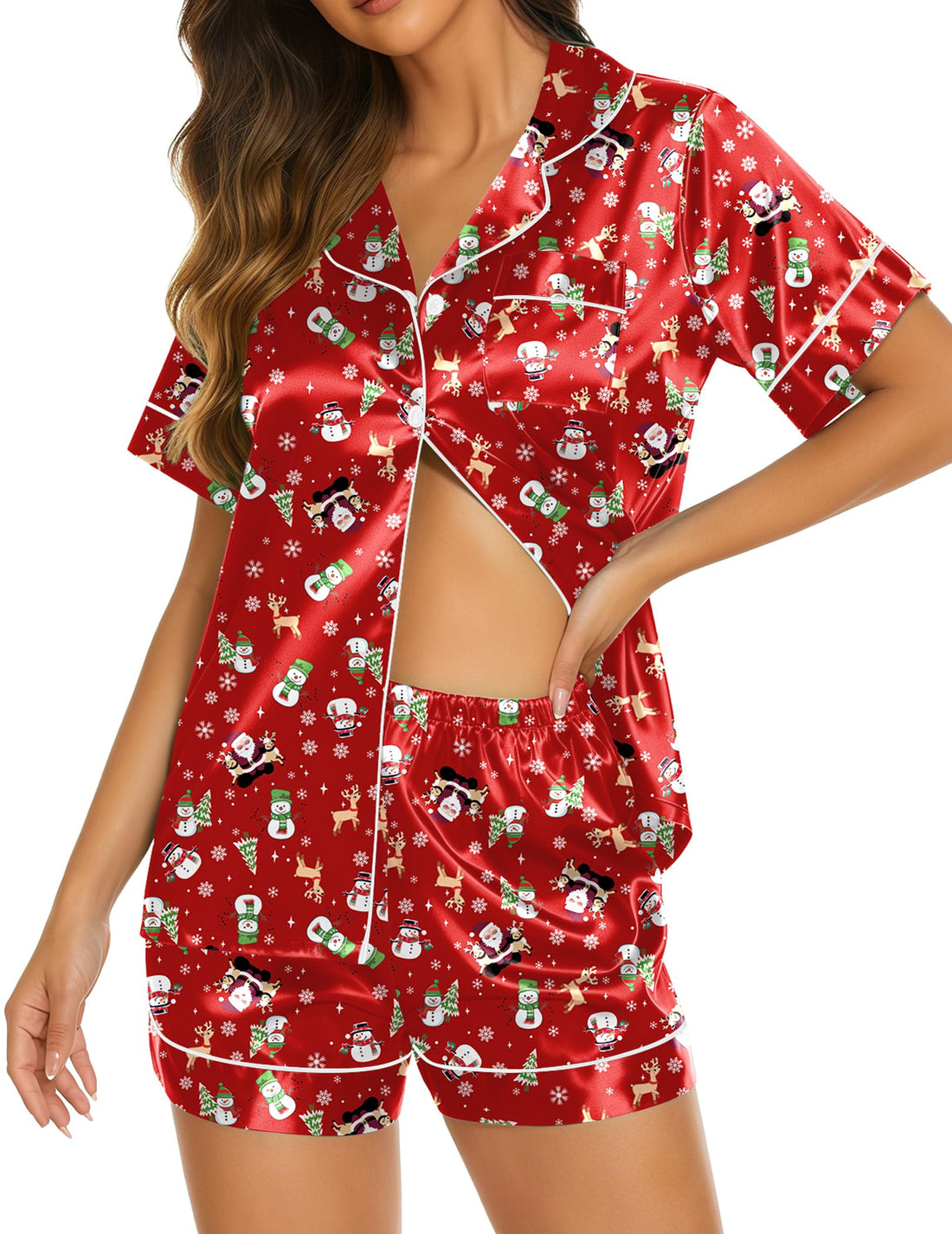 Ekouaer Silk Pajamas for Women Short Sleeve Sleepwear Soft Button Down Loungewear 2 Piece Satin Pjs Shorts Set WEBE CLOTHING