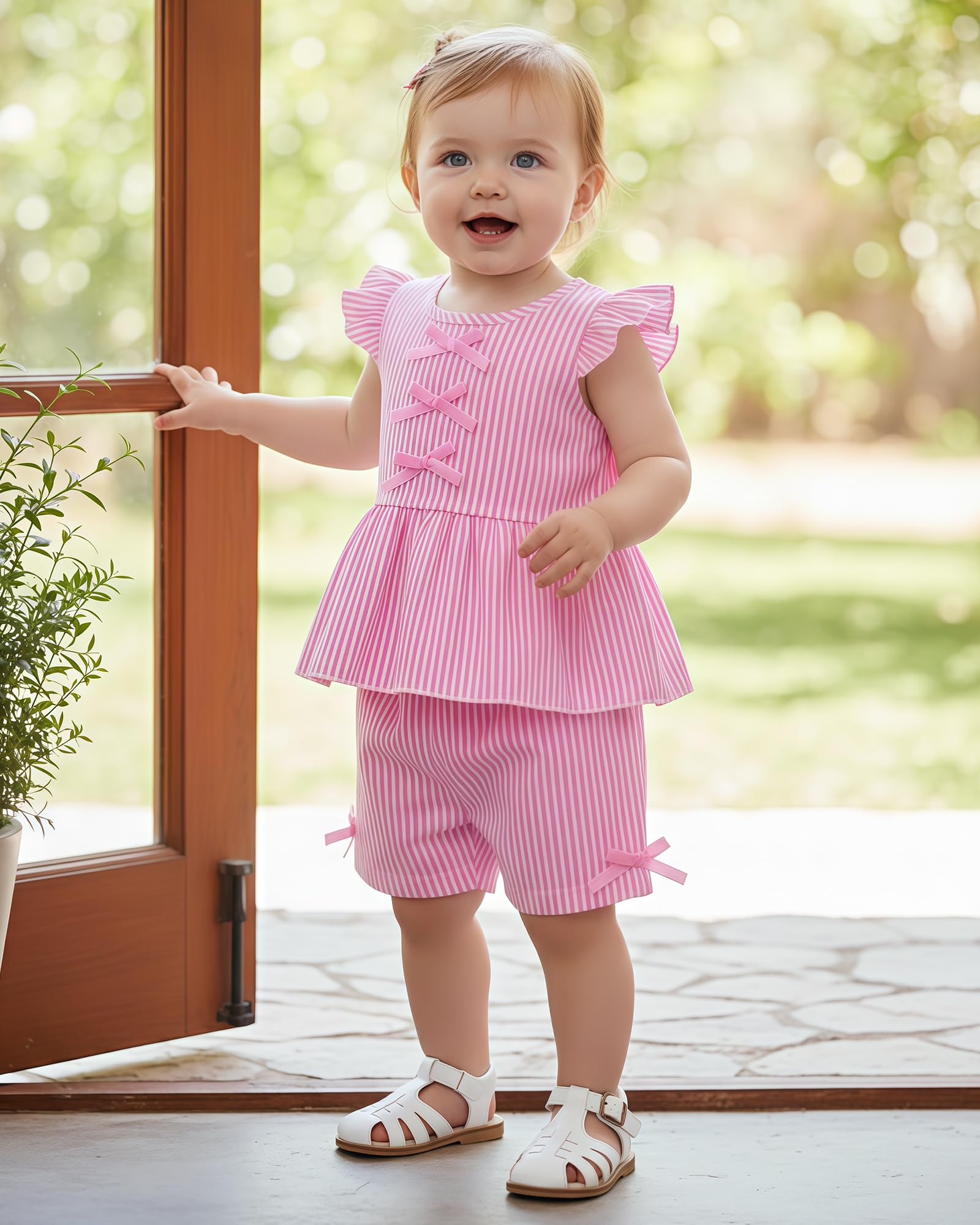 Jecson Toddler Baby Girl Summer Clothes Cotton Ruffled Sleeve Shirt Tops and Shorts Set Outfits 12Months-4T WEBE CLOTHING