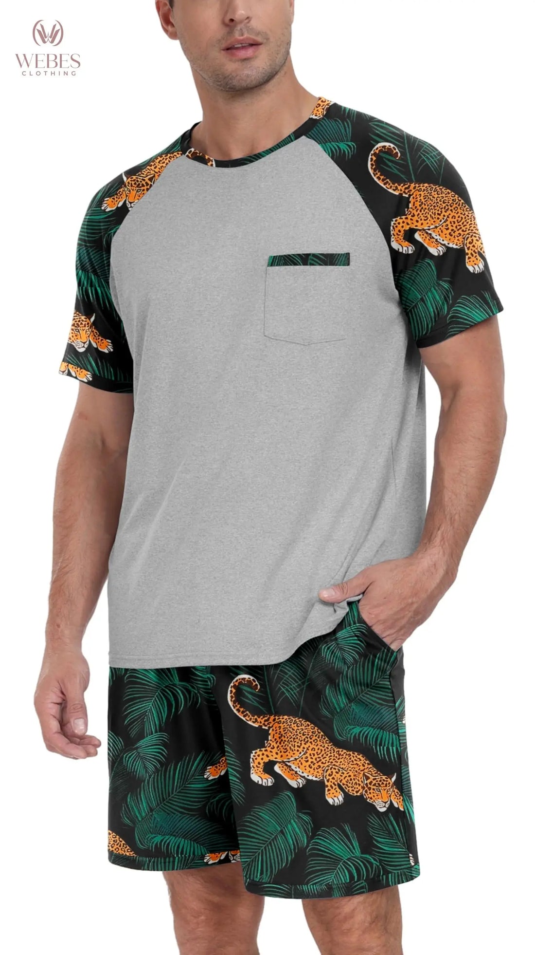 PrinStory Mens Pajama Sets Summer Pjs Sleepwear Nightwear Lightweight Quick Dry Soft Short Sleeve Sleep Set With Pocket S-4XL WEBE CLOTHING