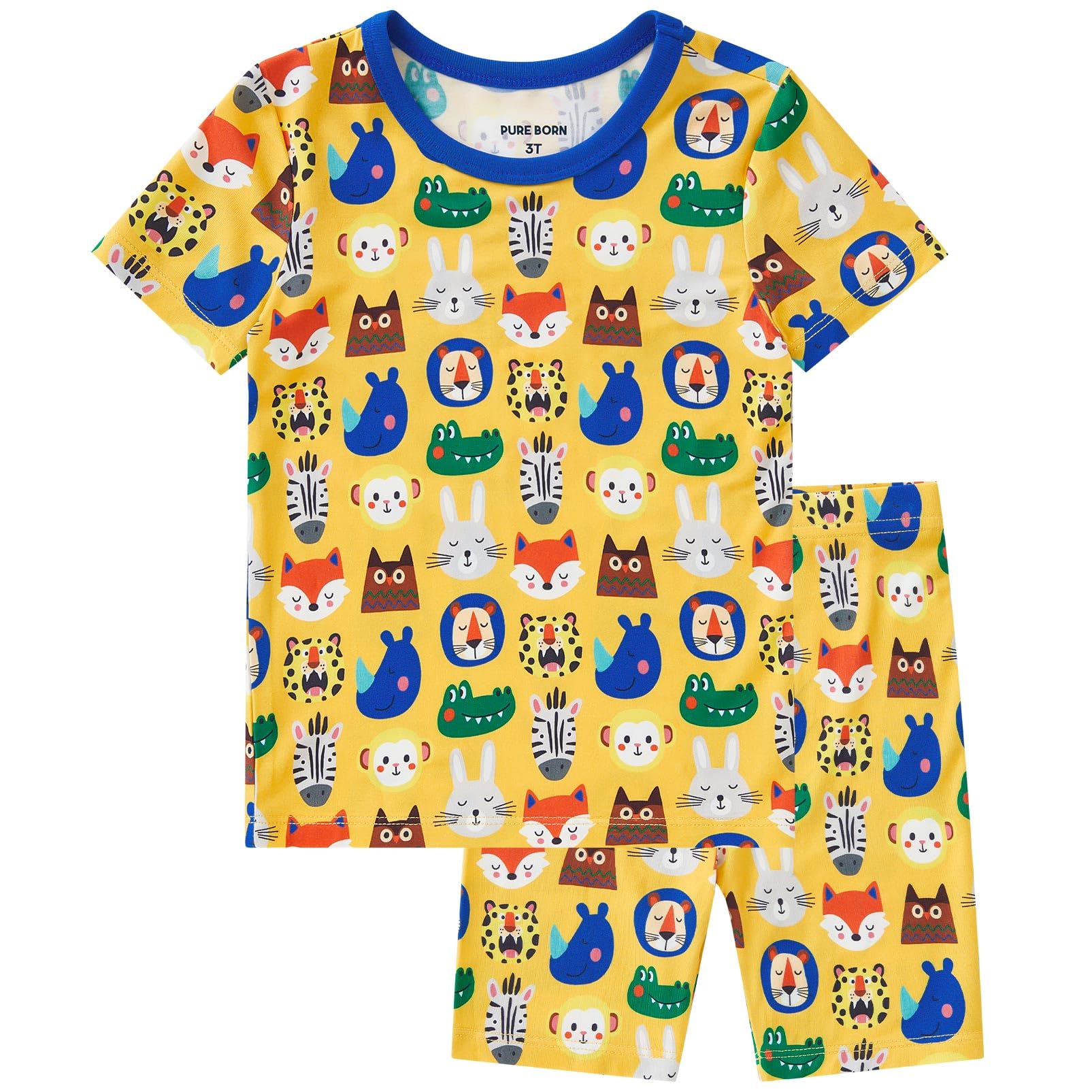 pureborn Baby Viscose from Bamboo Pajama Set Boys Sleepwear 12M-8Y | Short sleeve, cooling fabric, snug fit, buttery soft, gentle skin touch, stretch, breathable lightweight sleepwear