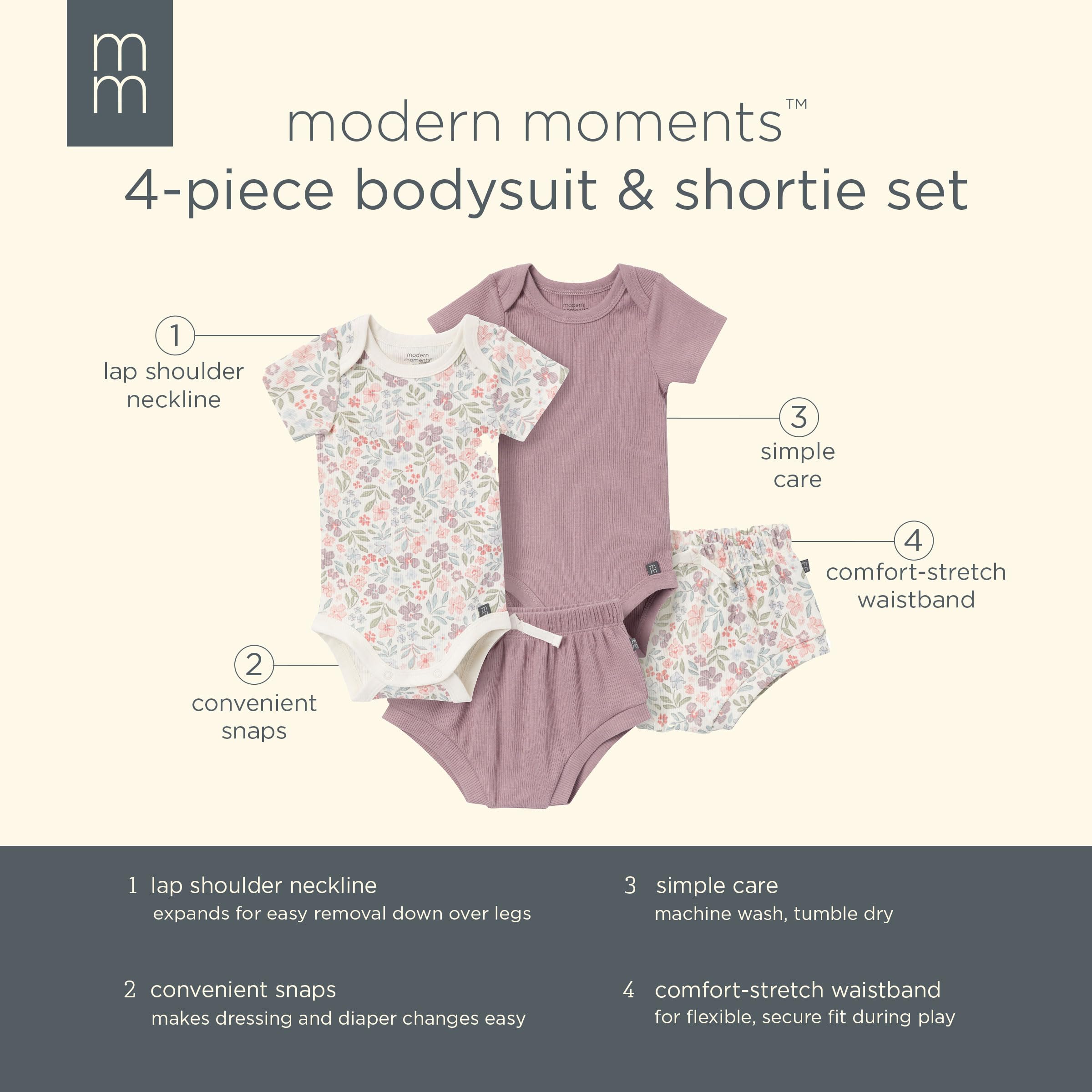 Modern Moments by Gerber Baby 4-pack Short-sleeve Bodysuits & Shortie Set WEBE CLOTHING