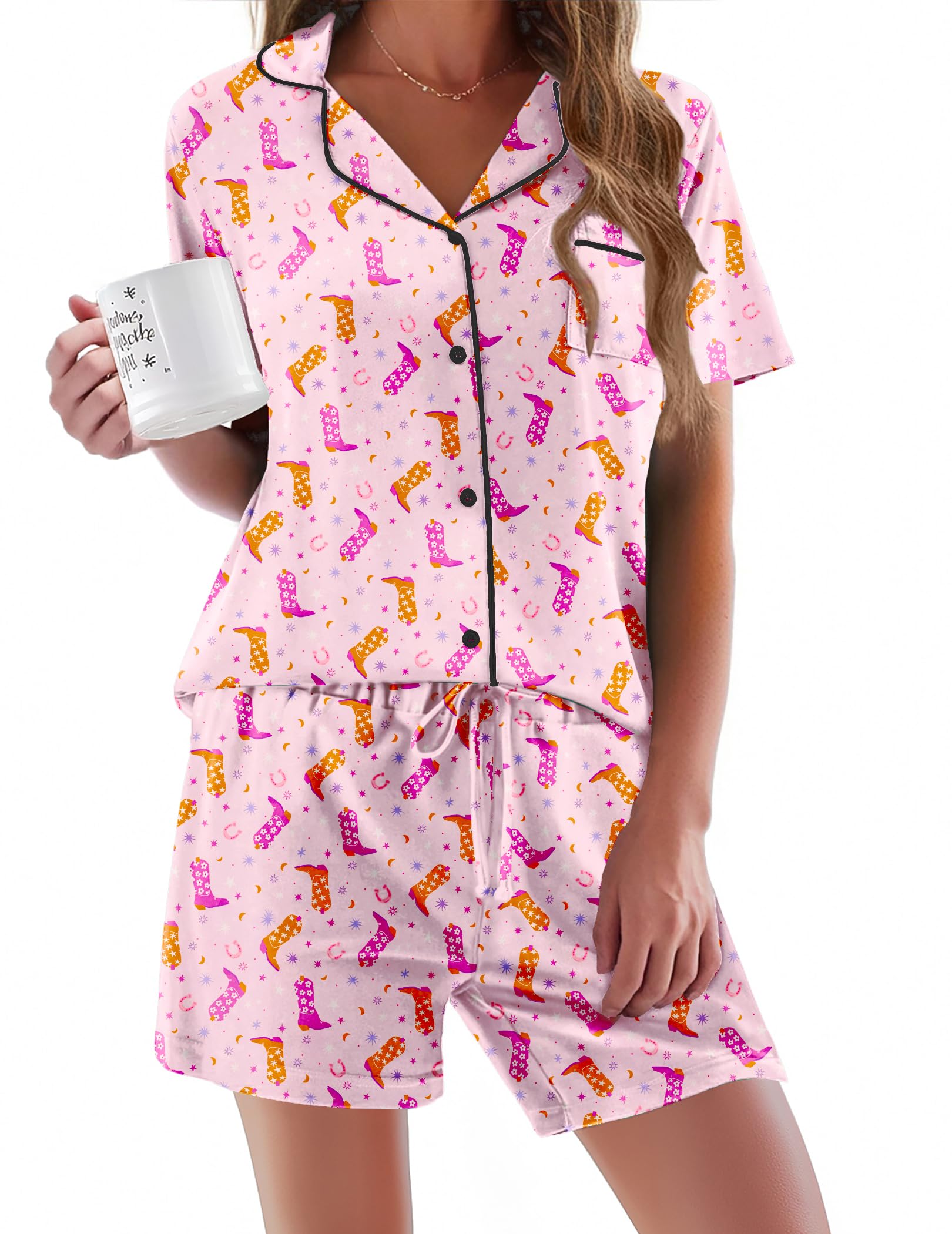 Ekouaer Pajamas Set for Women Short Sleeve Sleepwear Button Down Pjs Soft 2 Piece Lounge Sets XS-XXXL