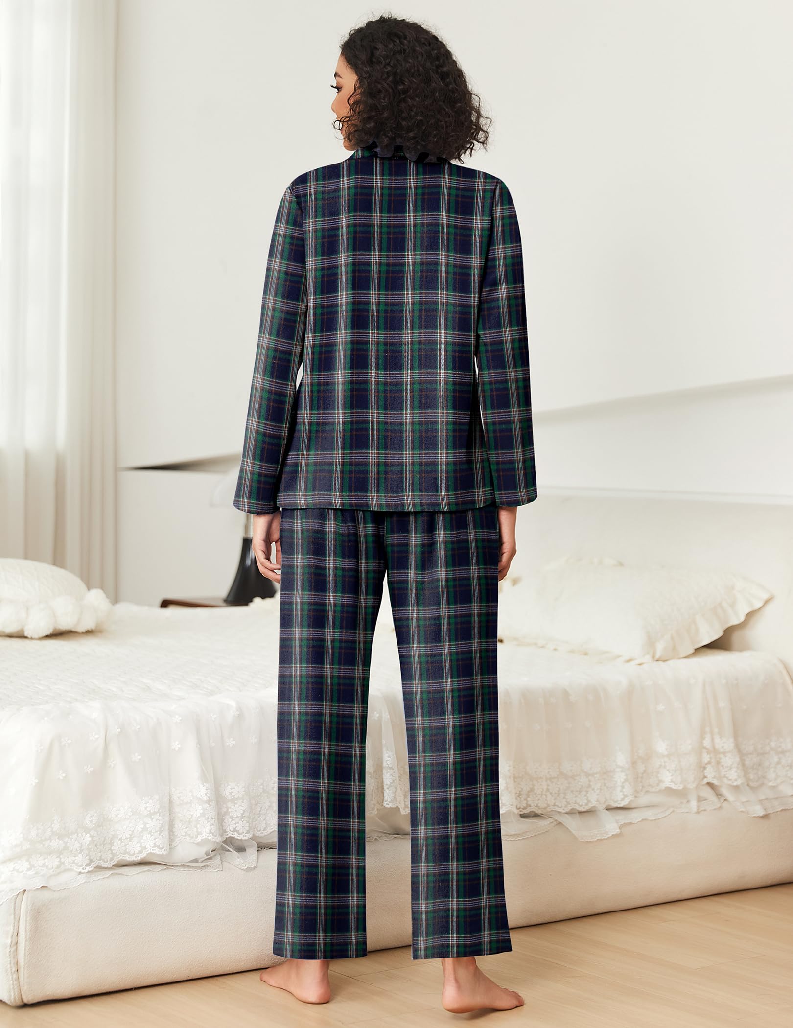 Ekouaer Womens Pajama Sets 2 Piece Cotton Plaid Pjs Long Sleeve Sleepwear Button Down Lounge Set with Pockets