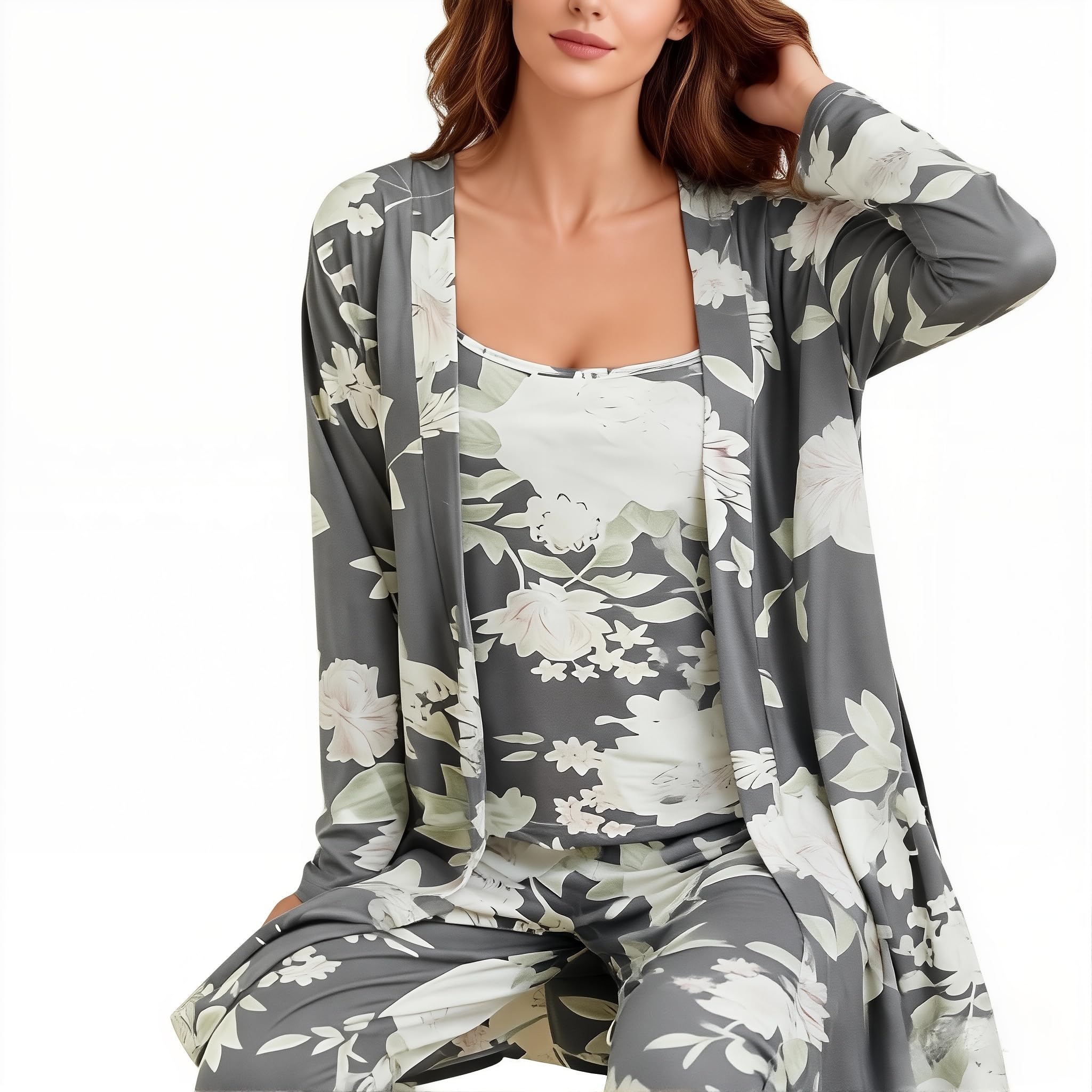 Eternatastic Women's 3 Piece Knit Lounge Set Pajama Long Sleeve Cardigan Sleeveless Top Pants Sweatsuit Pjs Sets