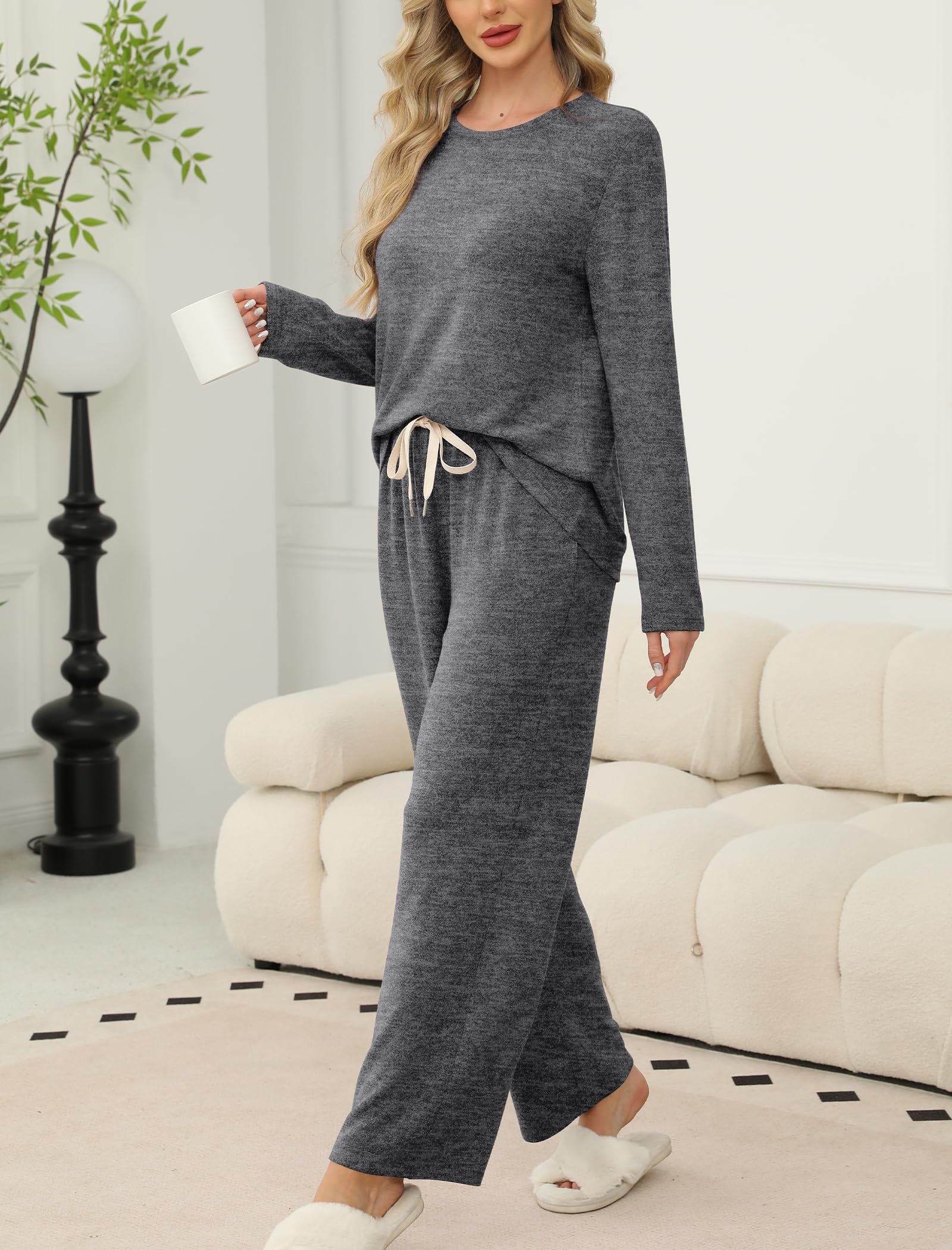 SAMPEEL Pajamas for Women Set Comfy Lounge Sets Two Piece Long Sleeve Cute Pjs Soft Sleepwear Winter Clothing