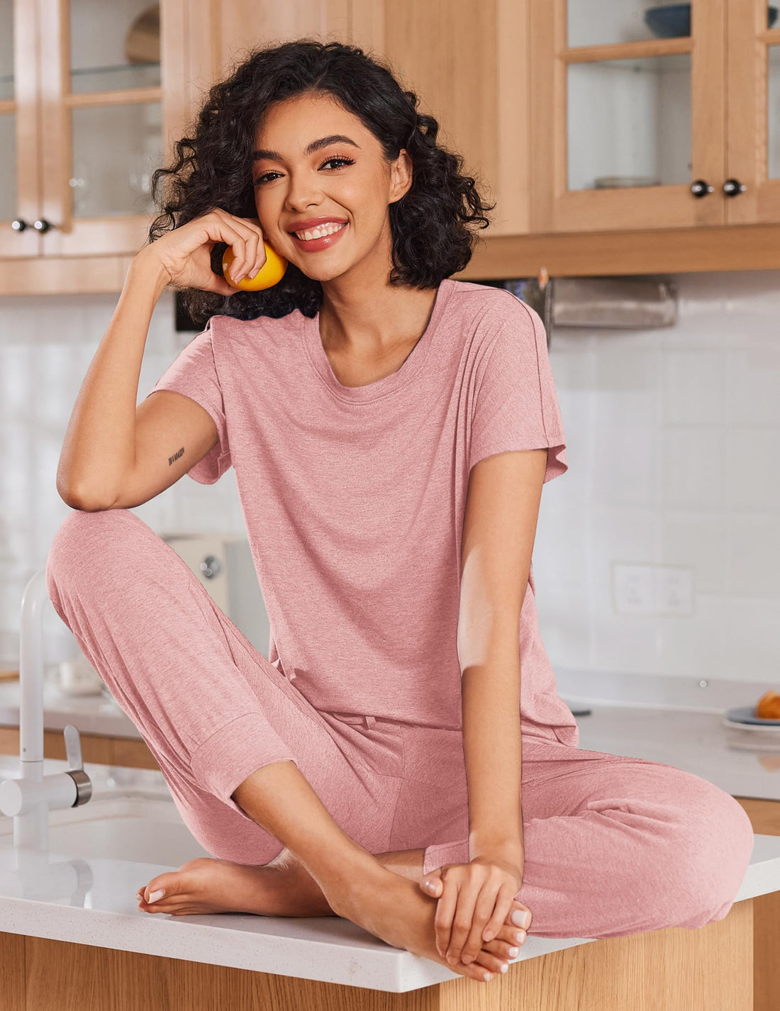Ekouaer 2 pack Pajama Sets for Womens Jogger Pants Pjs Short Sleeves Lounge Set Soft Sleepwear with Pockets