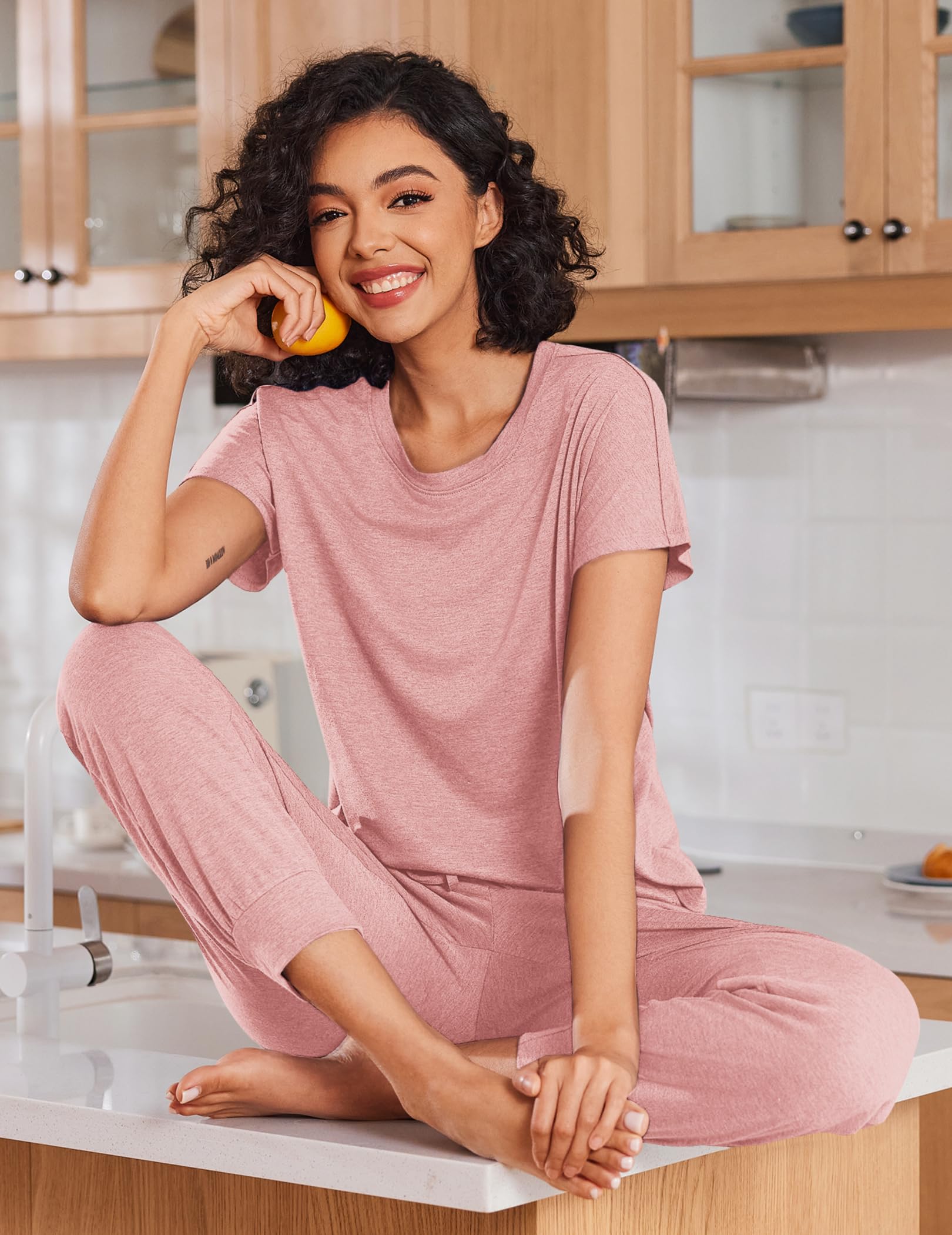 Ekouaer 2 pack Pajama Sets for Womens Jogger Pants Pjs Short Sleeves Lounge Set Soft Sleepwear with Pockets WEBE CLOTHING