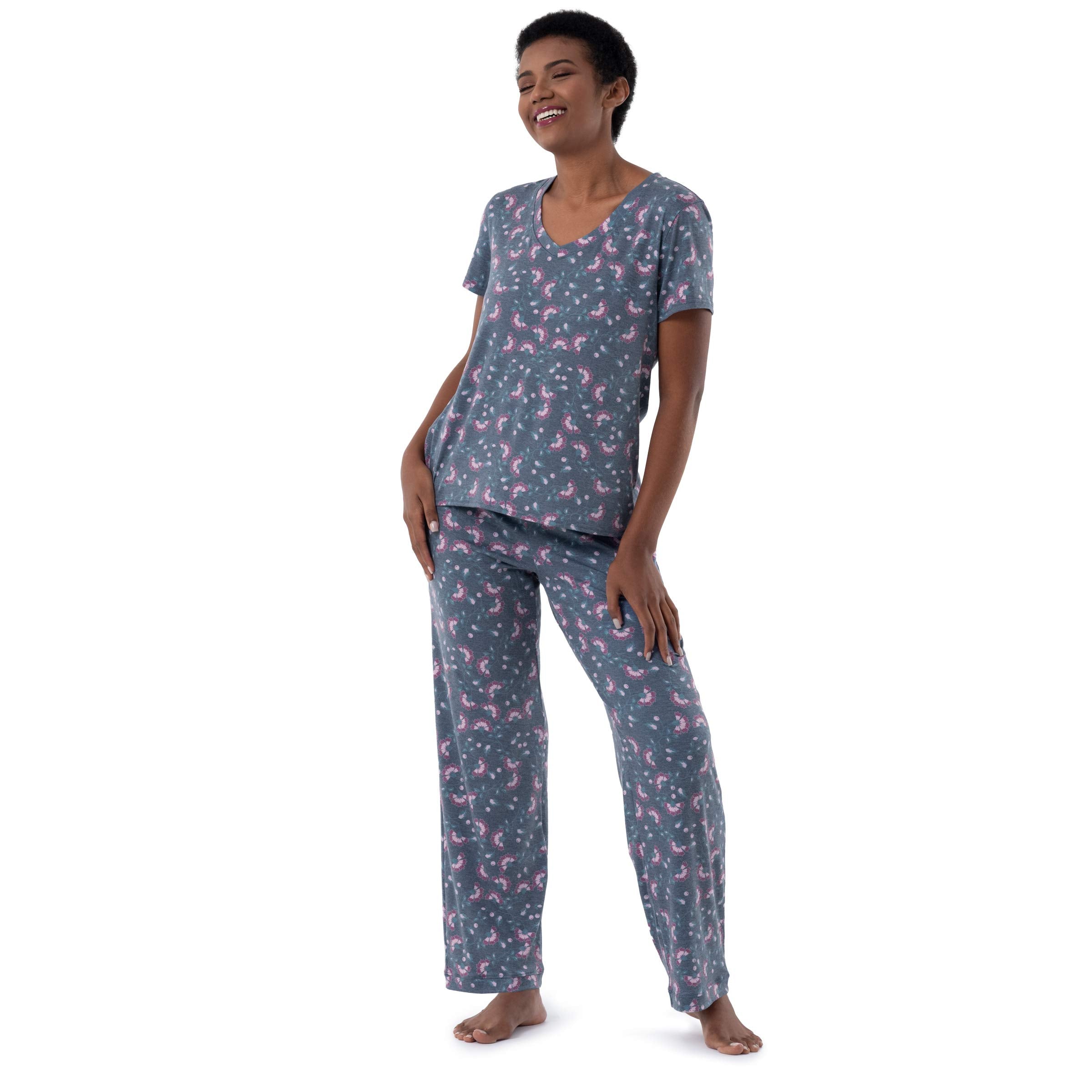 Fruit of the Loom womens Short Sleeve Tee and Pant 2 Piece Sleep Set WEBE CLOTHING