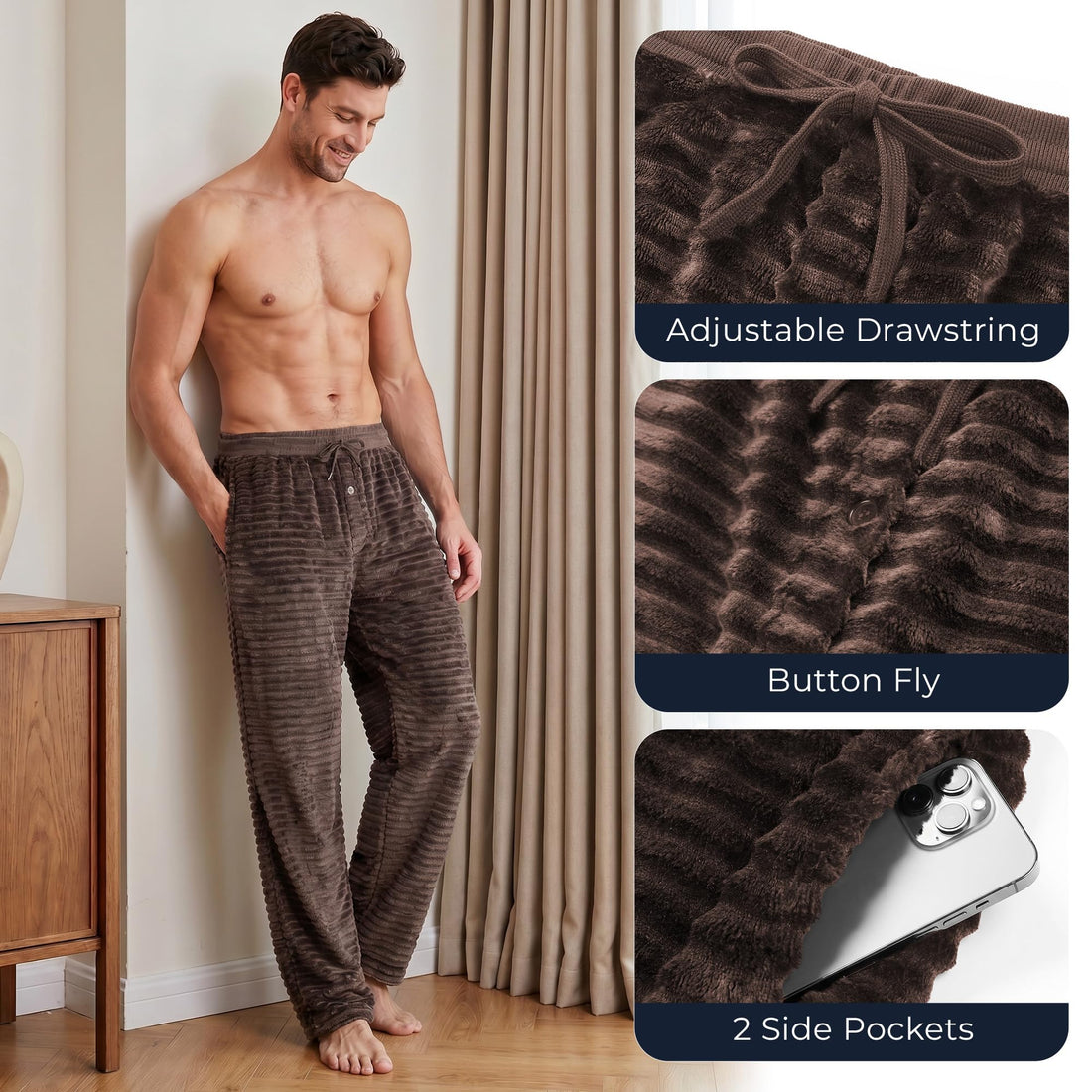 U2SKIIN Mens Fuzzy Plush Pajama Pants, Soft Fleece Fluffy Pj Bottoms Warm Cozy Sleep Lounge Pant for Men with Pockets