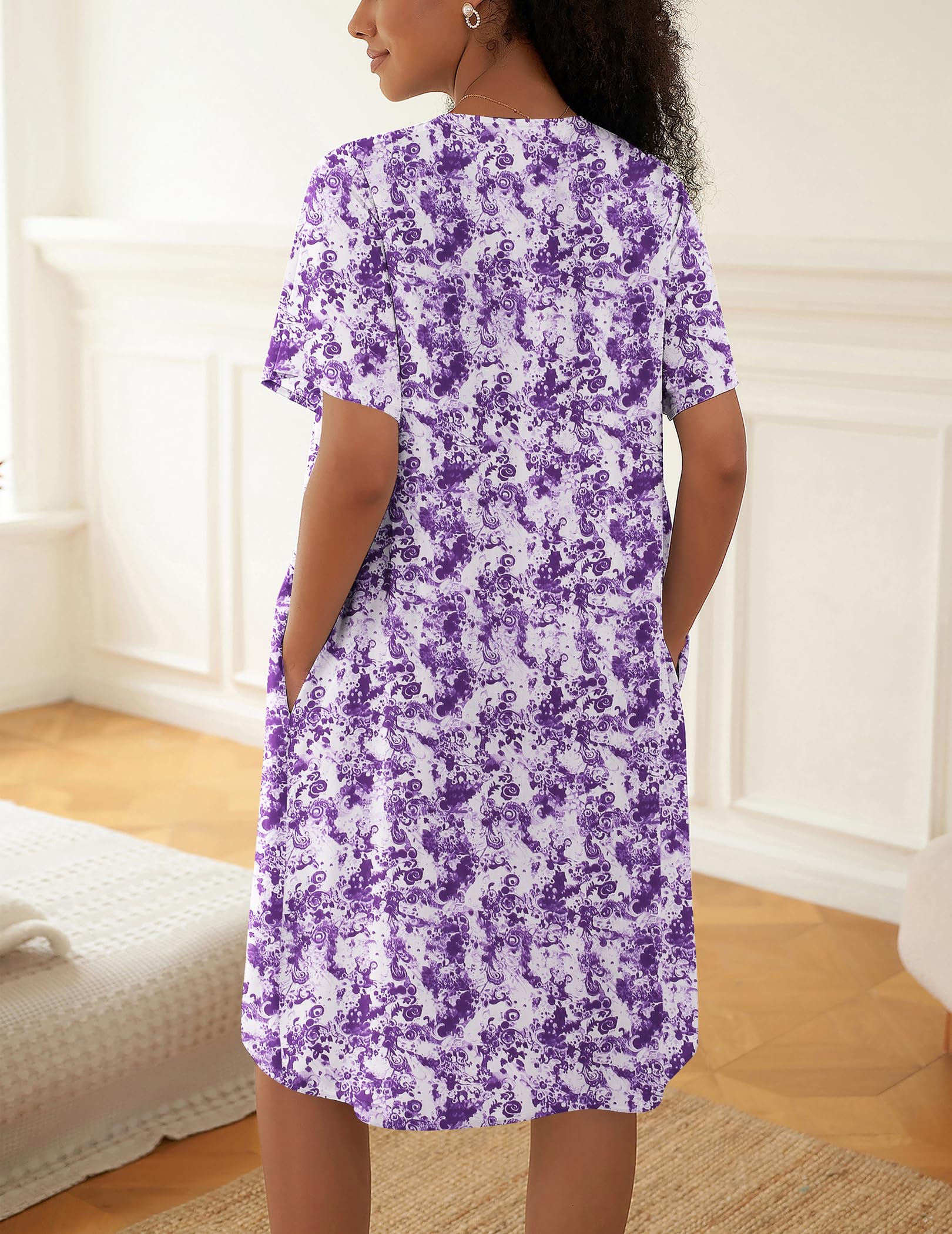 Ekouaer House Dress for Women Button Down Nightgown Short Sleeve Housecoat with pockets S-4XL WEBE CLOTHING
