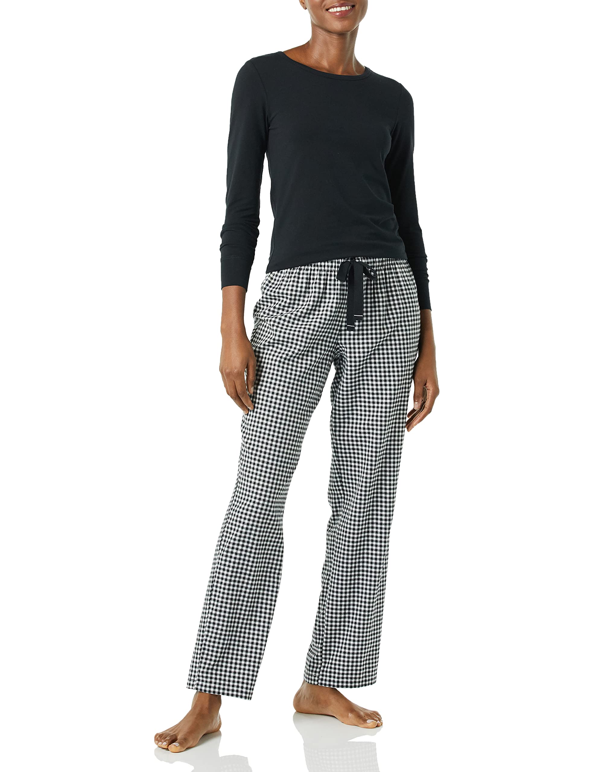 Amazon Essentials Women's Lightweight Flannel Pajama Pant and Long-Sleeve T-Shirt Sleep Set