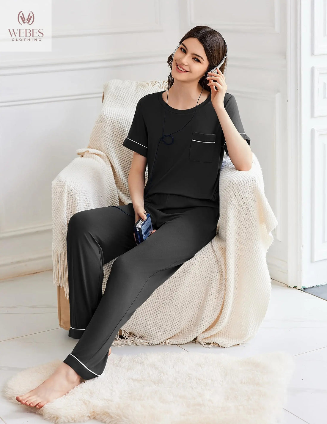 Ekouaer Womens Pajama Sets 2 Piece Pjs Sleepwear Comfy Lounge Set | Short Sleeve Top & Long Pants with Pockets,Soft Lightweight Stretchy Fabric,Summer Loungewear,Gift for Wife,Mom,Friends WEBE CLOTHING