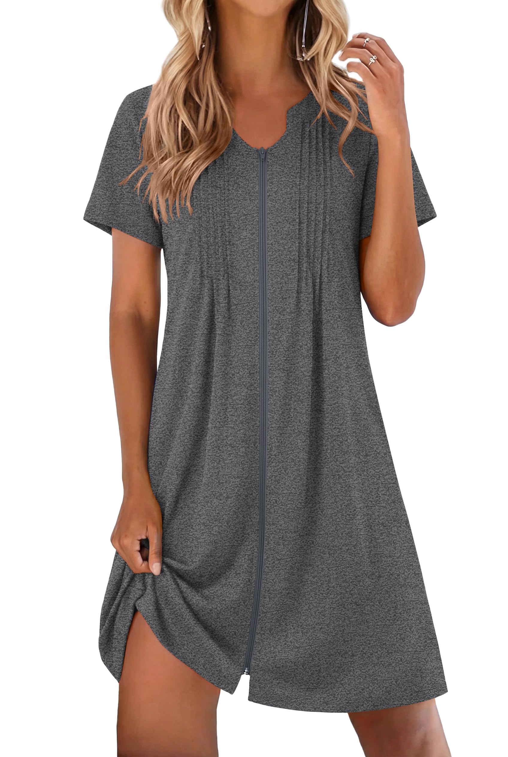 EKOUAER Women Zipper Robes Short Bathrobe Lightweight Mumu Duster House Coat with Pockets Soft Moo Moo Nightgown WEBE CLOTHING