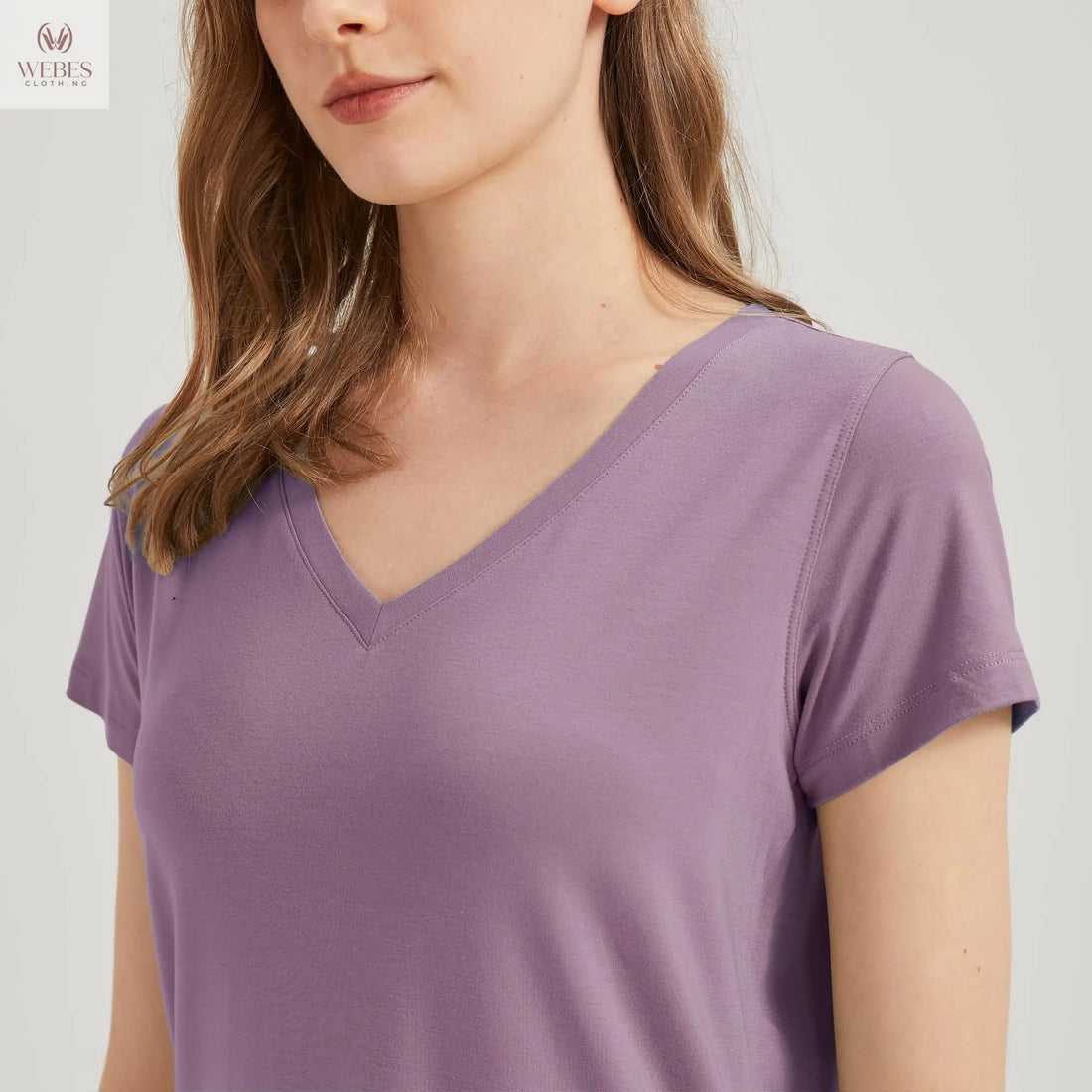 netdraw Women's Ultra-Soft Bamboo Viscose Cotton V-Neck Short Sleeve T-Shirt, Casual Summer Tops for Lounge Sleep Pajama