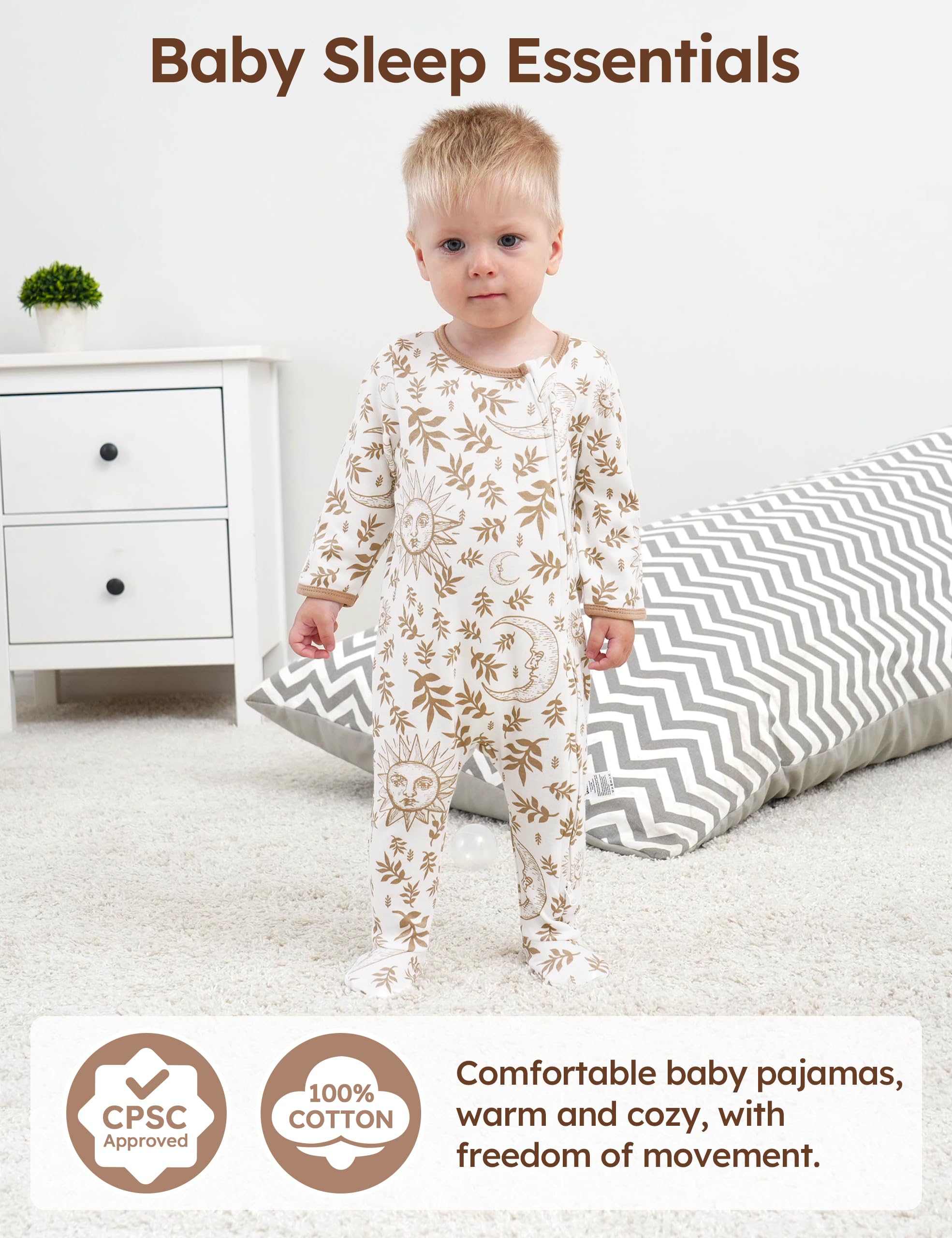 Unnivoll Baby Pajamas 100% Cotton Baby Sleepers for Newborn 0-3 3-6 6-9 Months 3Pcs Footie Pajamas Baby Boys Girls Clothes