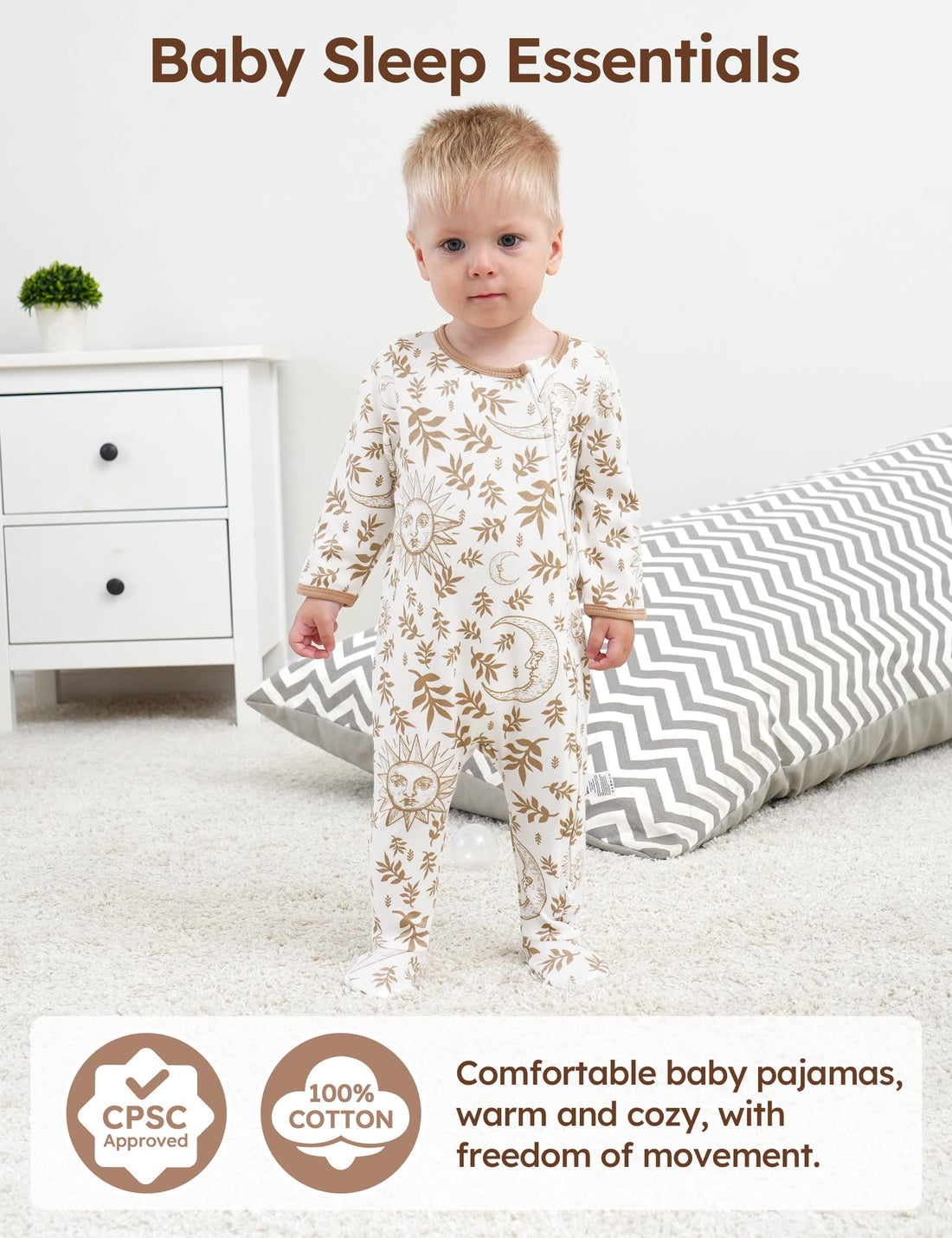 Unnivoll Baby Pajamas 100% Cotton Baby Sleepers for Newborn 0-3 3-6 6-9 Months 3Pcs Footie Pajamas Baby Boys Girls Clothes