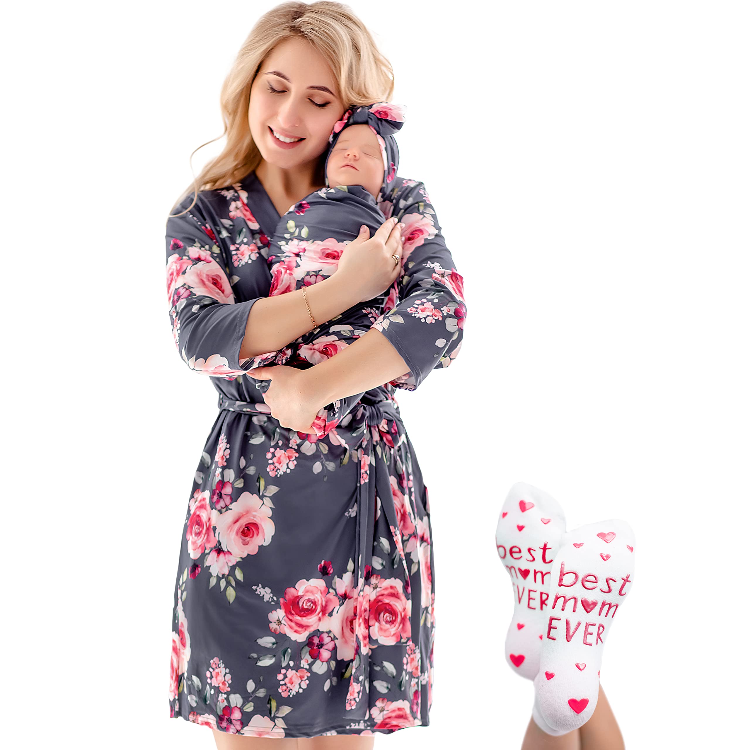Mommy and Me Robe and Swaddle Set | Maternity Robe Matching Baby Girl, Boy