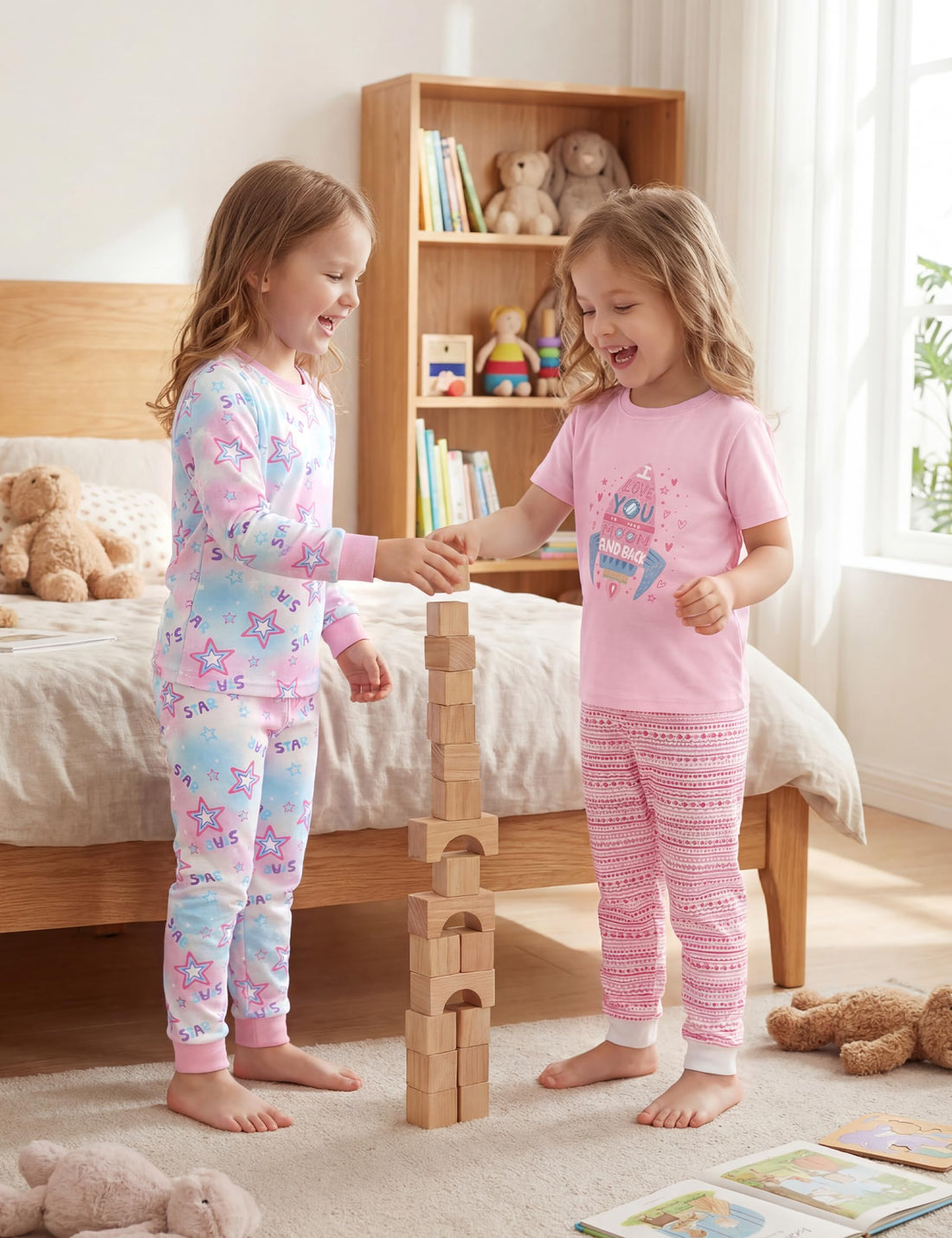 Yoofoss Toddler Pajamas 100% Organic Cotton Girls Boys Pajamas for Kids 4 Piece Snug Fit Long & Short Sleeves Pjs Set