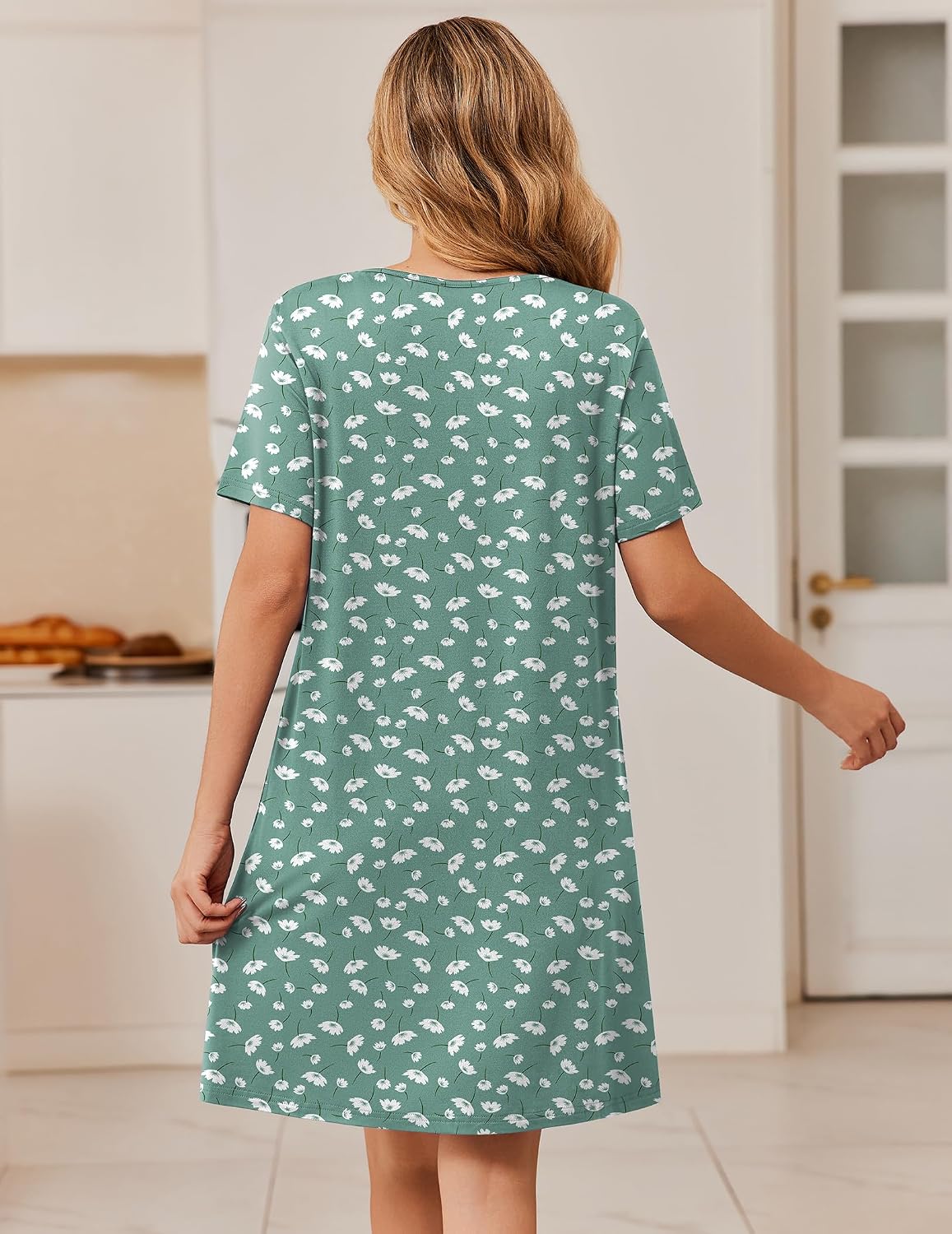 Ekouaer Zipper Robes for Women Short Sleeve Housecoats Zip Up Nightgowns | Lace Lightweight Bathrobes, Zipper Front House Coat with Pockets, Soft Sleepwear Mumu, Cute Print