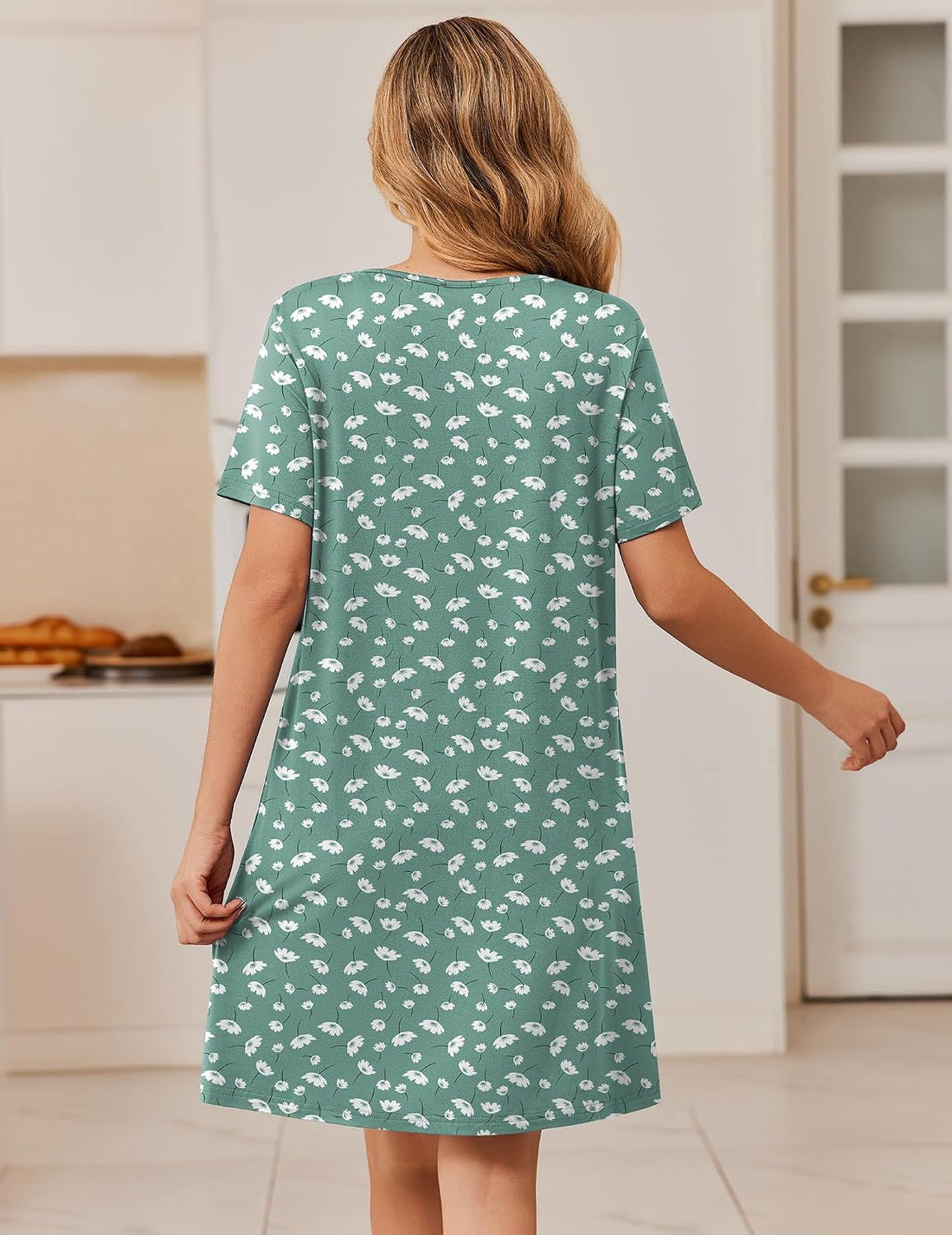 Ekouaer Zipper Robes for Women Short Sleeve Housecoats Zip Up Nightgowns | Lace Lightweight Bathrobes, Zipper Front House Coat with Pockets, Soft Sleepwear Mumu, Cute Print
