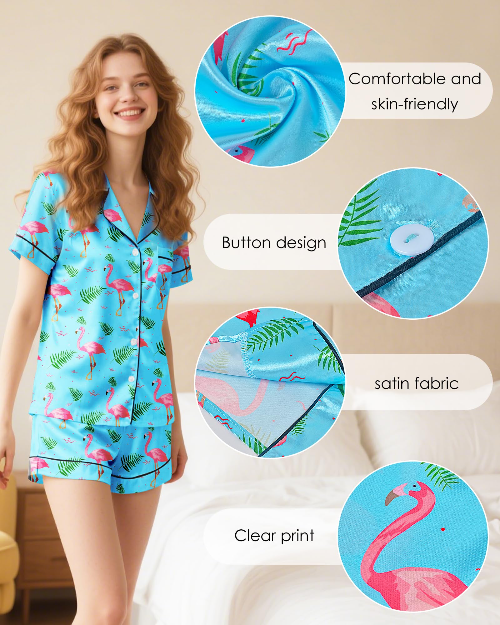 Silky Pajamas for Women Shorts Satin Pjs Button Down 2 Piece Cute Comfy Women's Sleepwear Lounge Set Summer S-XL WEBE CLOTHING