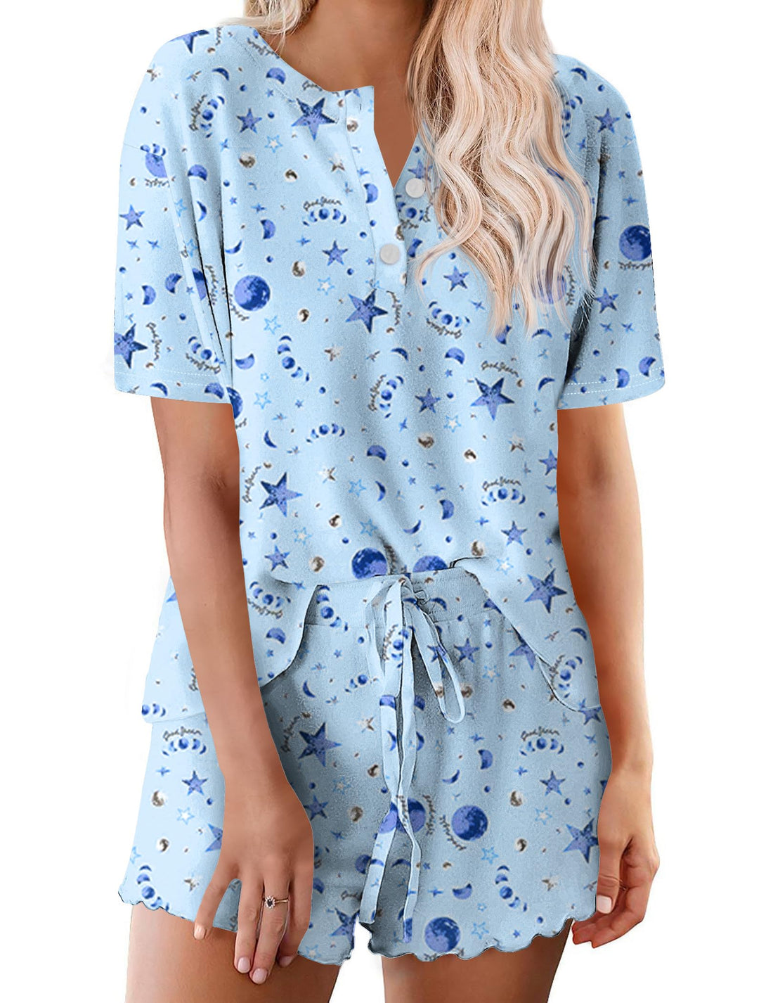 Ekouaer Pajamas Set for Women Short Sleeve Lounge Set 2 Piece Loungewear PJs Soft Cute Lightweight Sleepwear WEBE CLOTHING