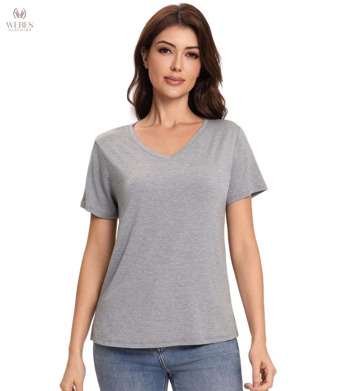 Pajama Tops for Women Viscose from Bamboo T-Shirt Short Sleeve Tee Soft V Neck Shirt Cooling Pjs Sleepwear S-XXL