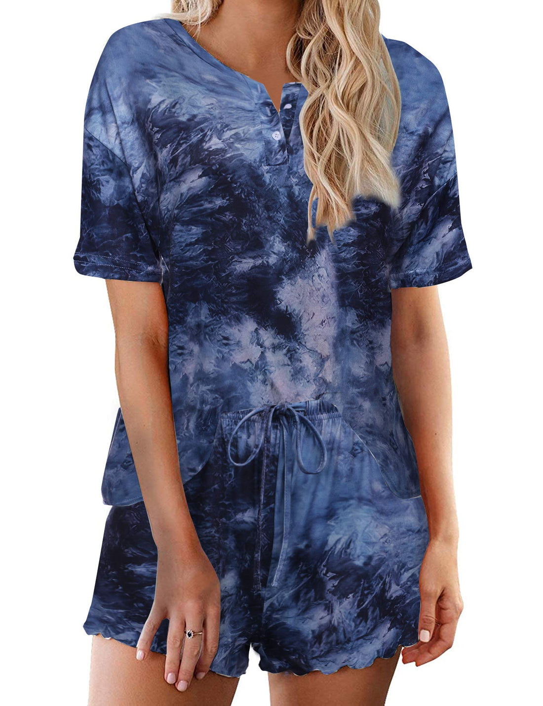 Ekouaer Pajamas Set for Women Short Sleeve Lounge Set 2 Piece Loungewear PJs Soft Cute Lightweight Sleepwear WEBE CLOTHING