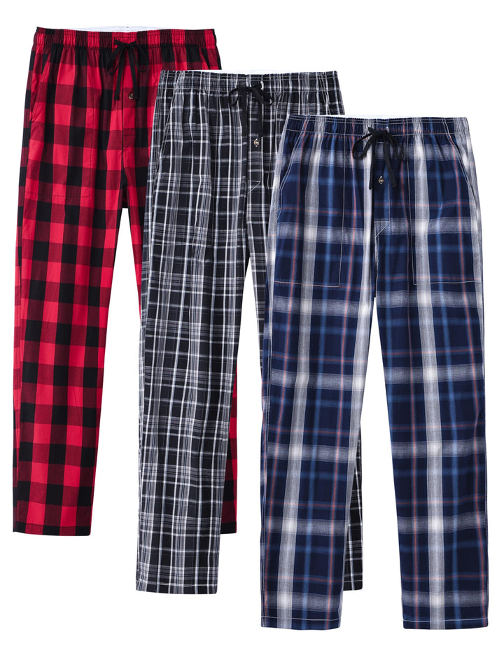 MoFiz Men's Pajama Pants Ultra Lightweight Pjs Bottoms Sleepwear Bottom Pants with Pocket Drawstring 3-Pack