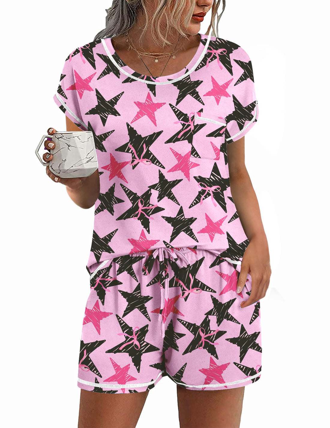 Ekouaer Womens Pajama Sets 2 Piece Soft Short Sleeve Top and Shorts Sleepwear Round Neck Pjs Lounge Set with Pockets