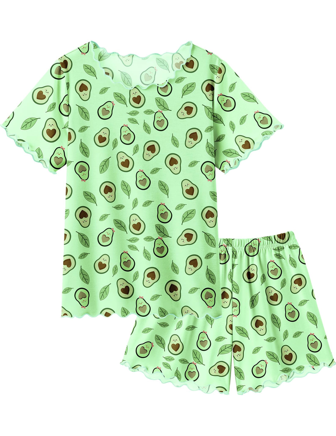 Arshiner Girls Pajama Set Short Sleeve Lounge Set Soft Shirring Summer Sleepwear Pj Sets