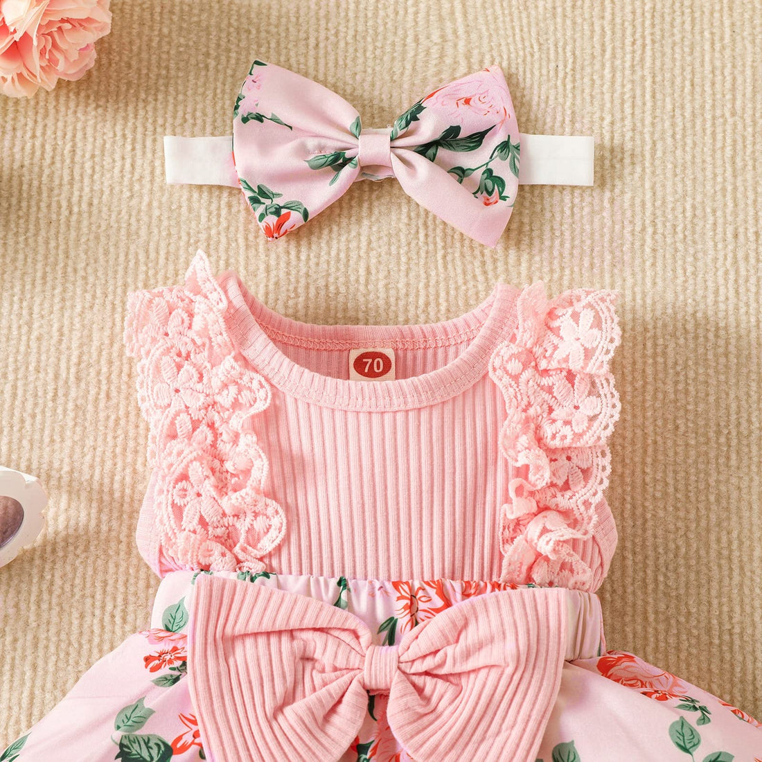 Baby Girl Clothes Newborn Romper Dress Infant Lace Ruffle Sleeveless Summer Outfits with Headband 0-12 Months WEBE CLOTHING