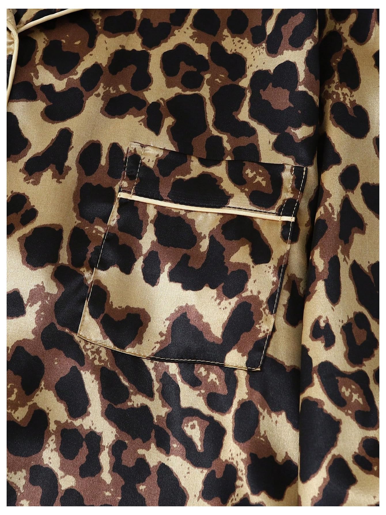 WDIRARA Women's 2 Piece Leopard Print Satin Pajama Set Lounge Sleepwear Set | Animal Print,Leopard Print Satin,Long Sleeve,Button Down,Cheetah Silk Loungewear Pj WEBE CLOTHING