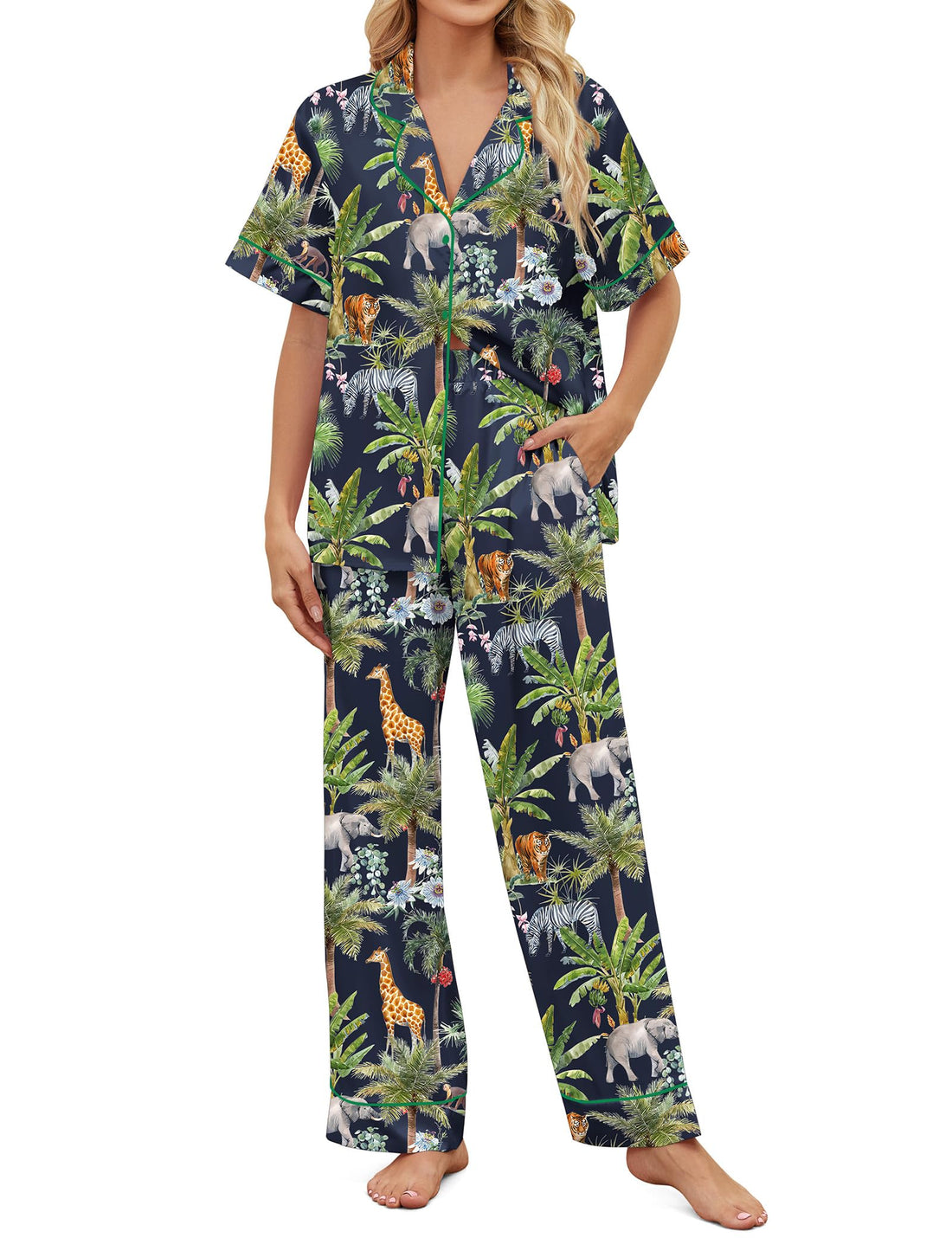 SHESHOW Satin Pajamas for Women Set Button Down Sleepwear Print Pjs Set 2 Piece Short Sleeve Long Loungewear Size XS-XXL WEBE CLOTHING