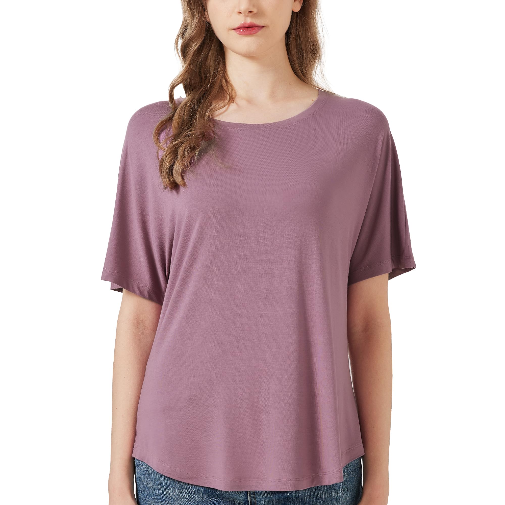 netdraw Women's Ultra Soft Bamboo Viscose Dolman Top Loose Fit Trendy Casual Lounge Short Sleeve Pajama Batwing T-Shirt