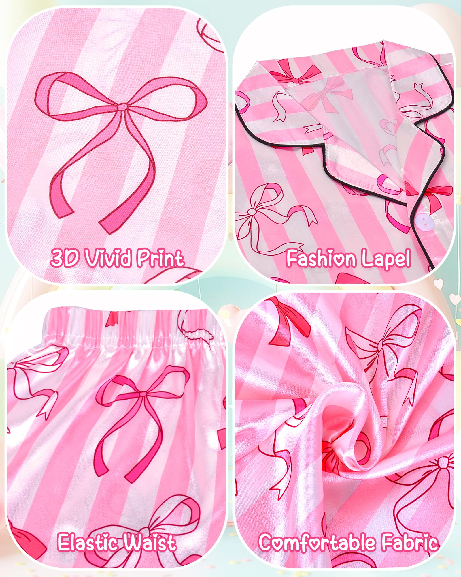 Sylfairy Girls Pajamas Silk PJS Set Satin Sleepwear Long Sleeve Jammies for Kids Button-Down Nightwear Loungewear 3-16 Years