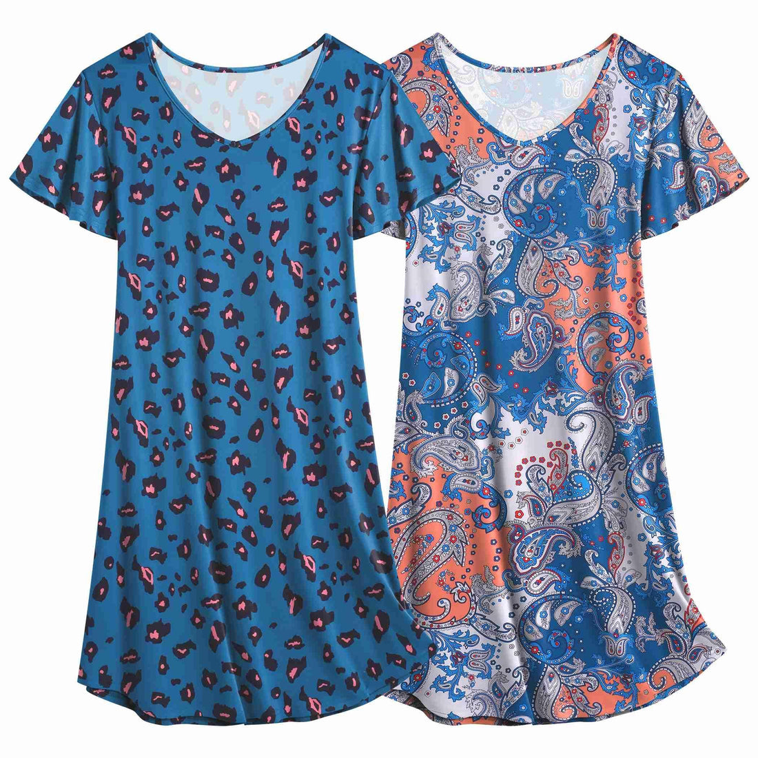 Ekouaer 2 Pack Women's Nightgown Short Sleeve Nightshirts Comfy Soft Pajama Sleep Dress