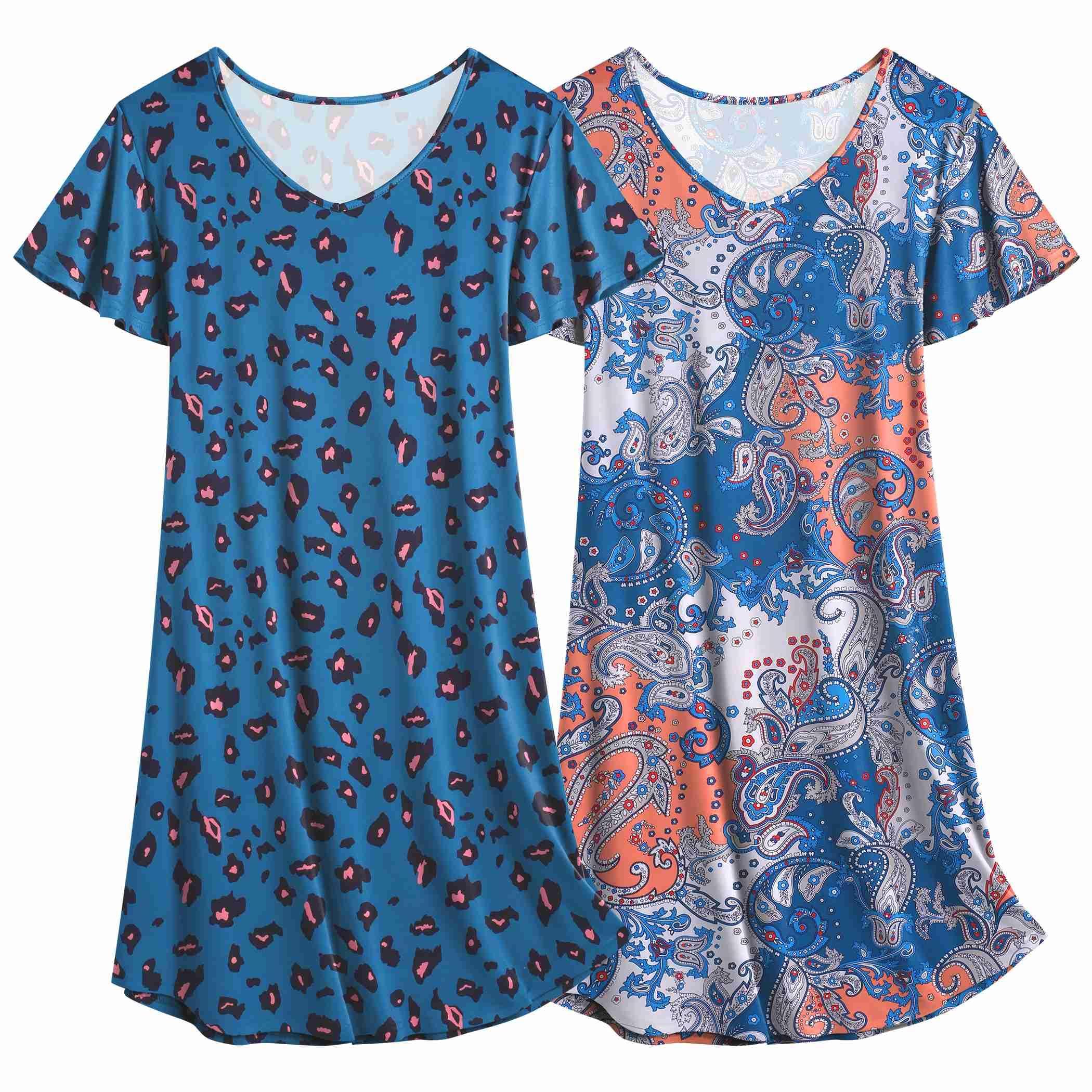 Ekouaer 2 Pack Women's Nightgown Short Sleeve Nightshirts Comfy Soft Pajama Sleep Dress