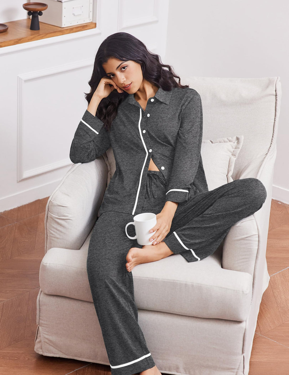 Ekouaer Womens Pajama Sets Long Sleeve Sleepwear Soft Button Down Pjs 2 Piece Loungewear witn Pants S-XXL