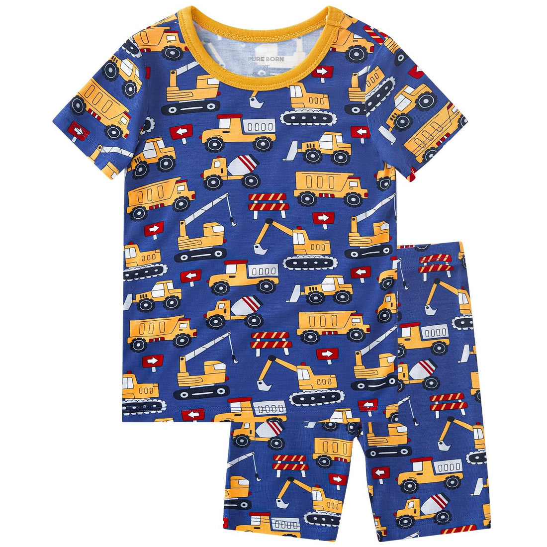 pureborn Baby Viscose from Bamboo Pajama Set Boys Sleepwear 12M-8Y | Short sleeve, cooling fabric, snug fit, buttery soft, gentle skin touch, stretch, breathable lightweight sleepwear